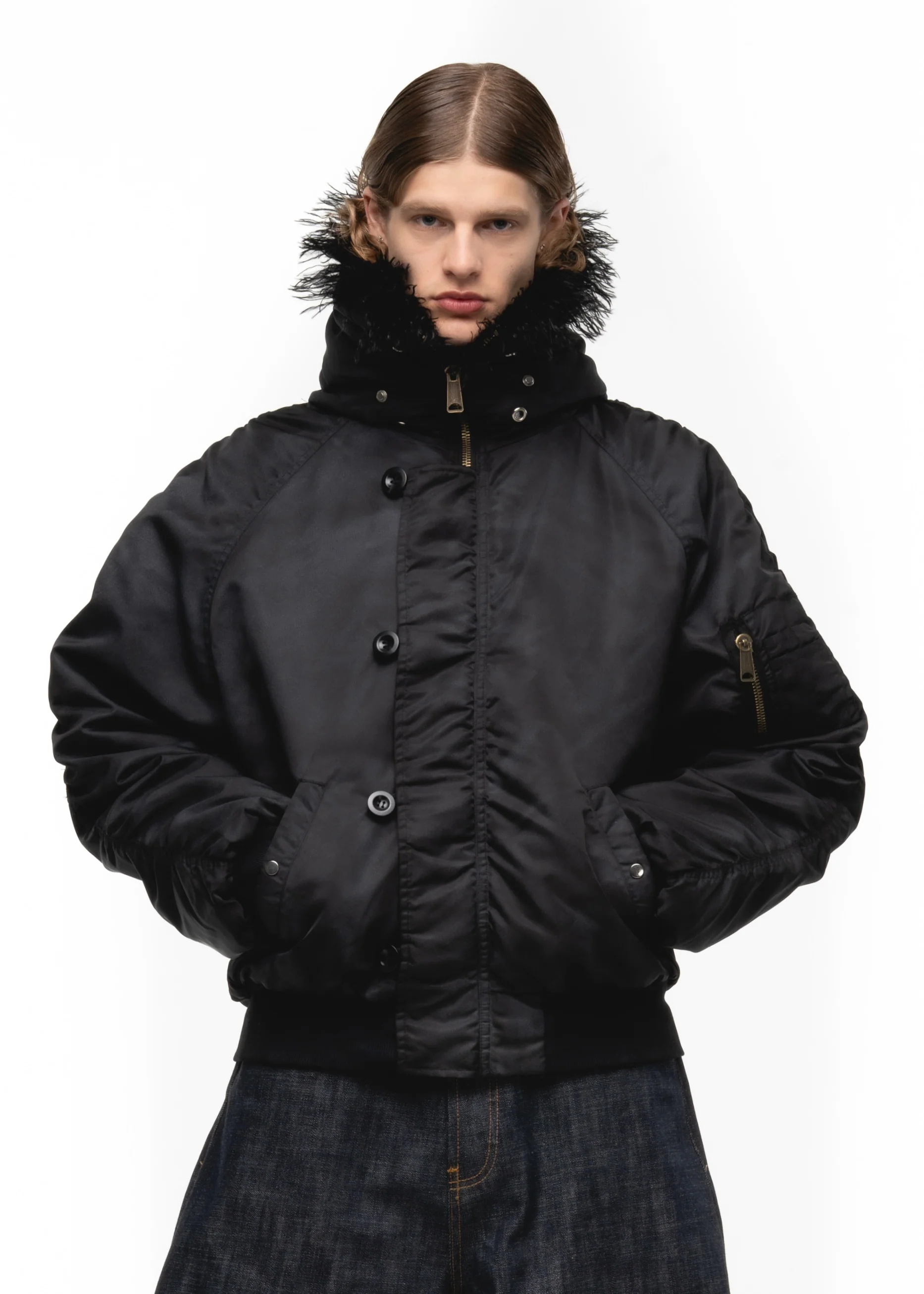 ASTRO FUR BOMBER JACKET BLACK - Image 4