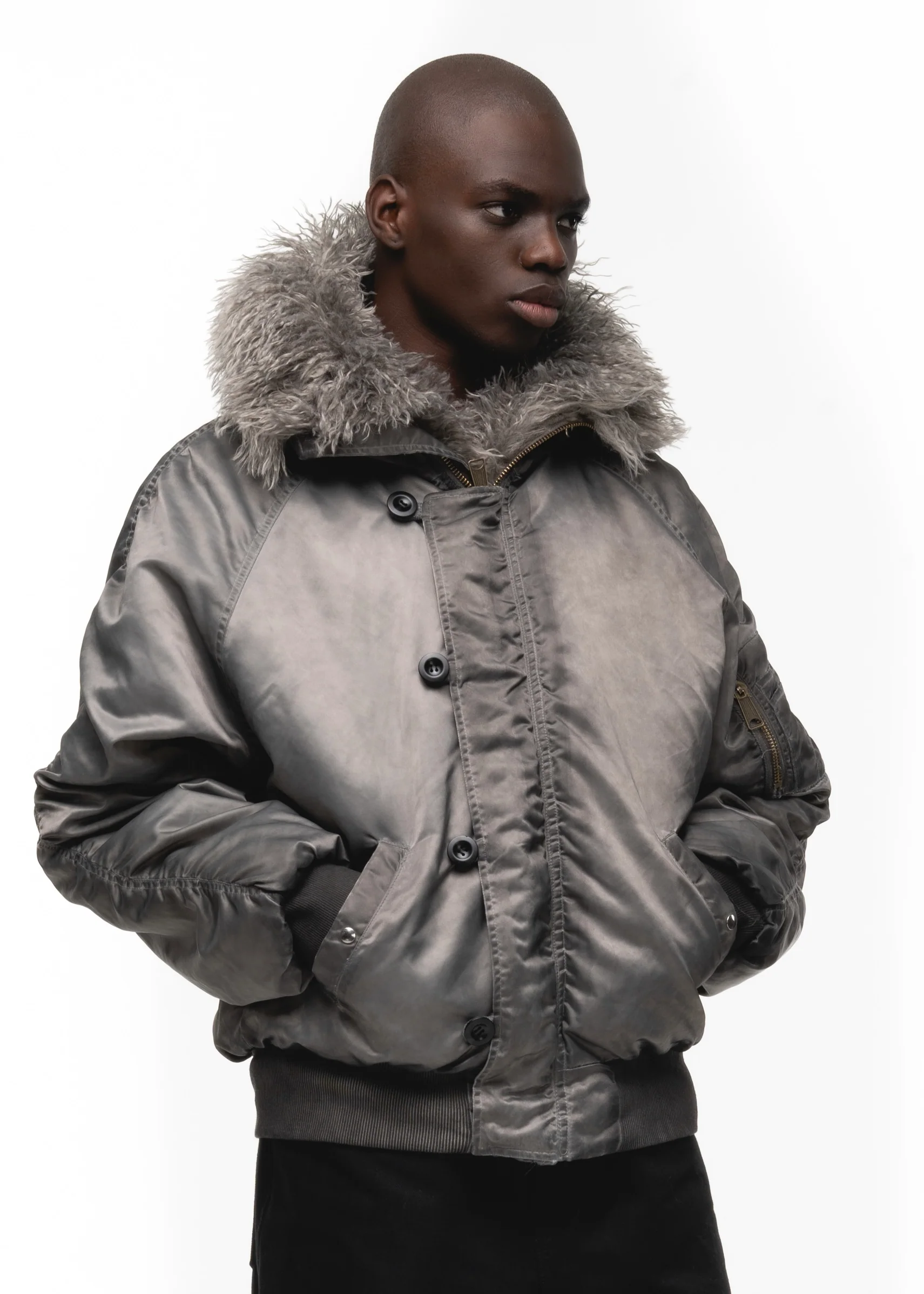 ASTRO FUR BOMBER JACKET GREY - Image 11