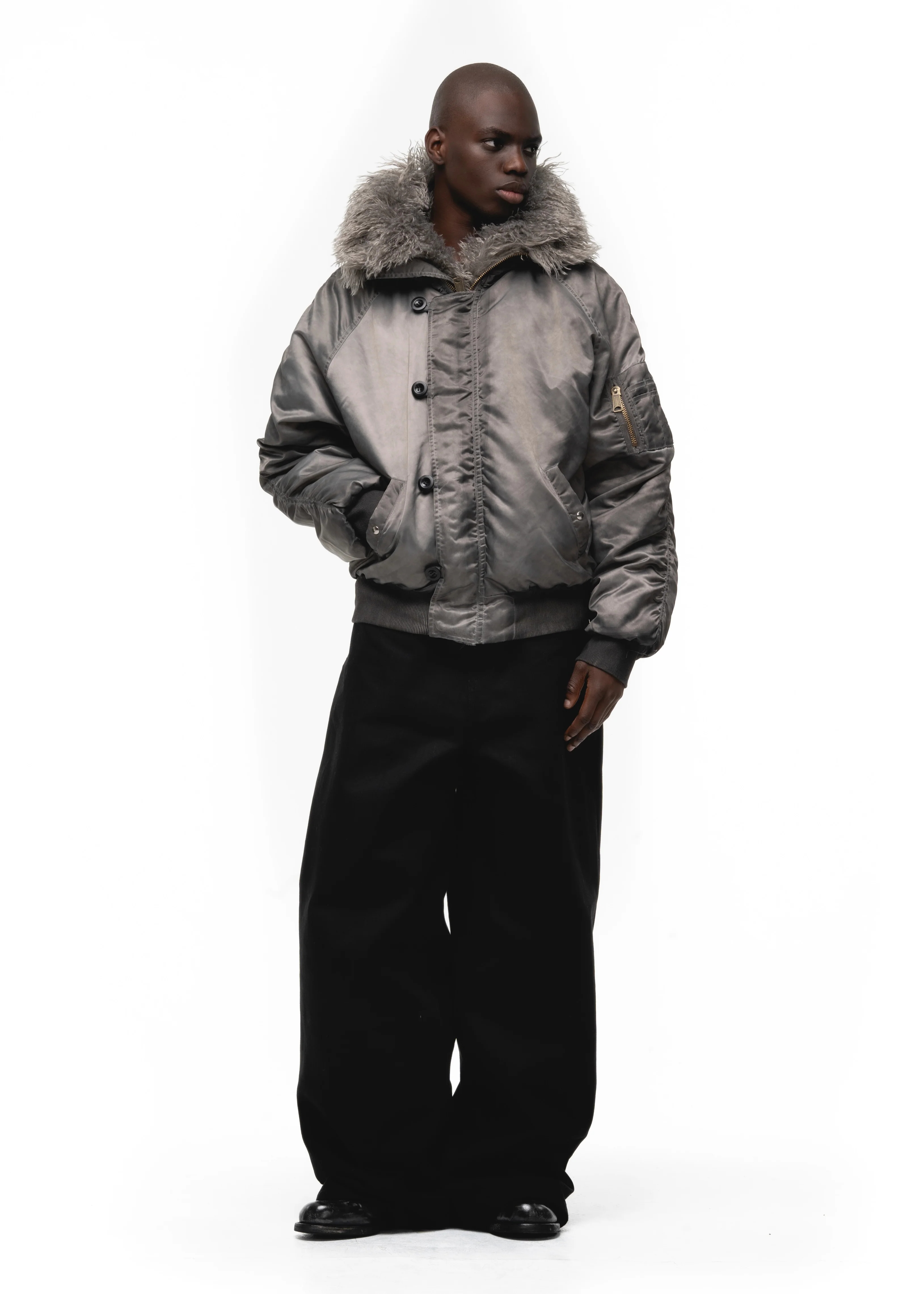 ASTRO FUR BOMBER JACKET GREY - Image 13