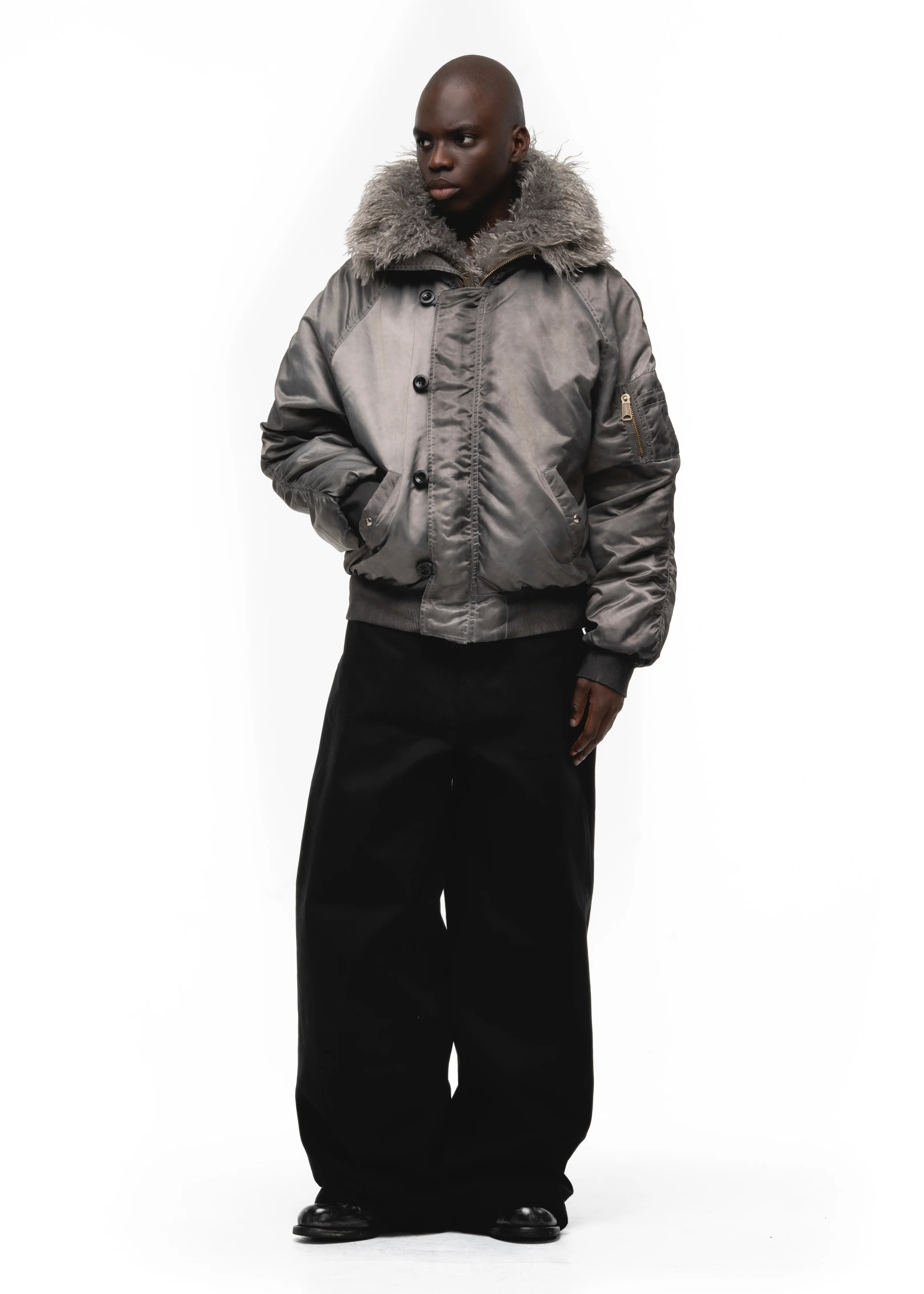 ASTRO FUR BOMBER JACKET GREY - Image 15