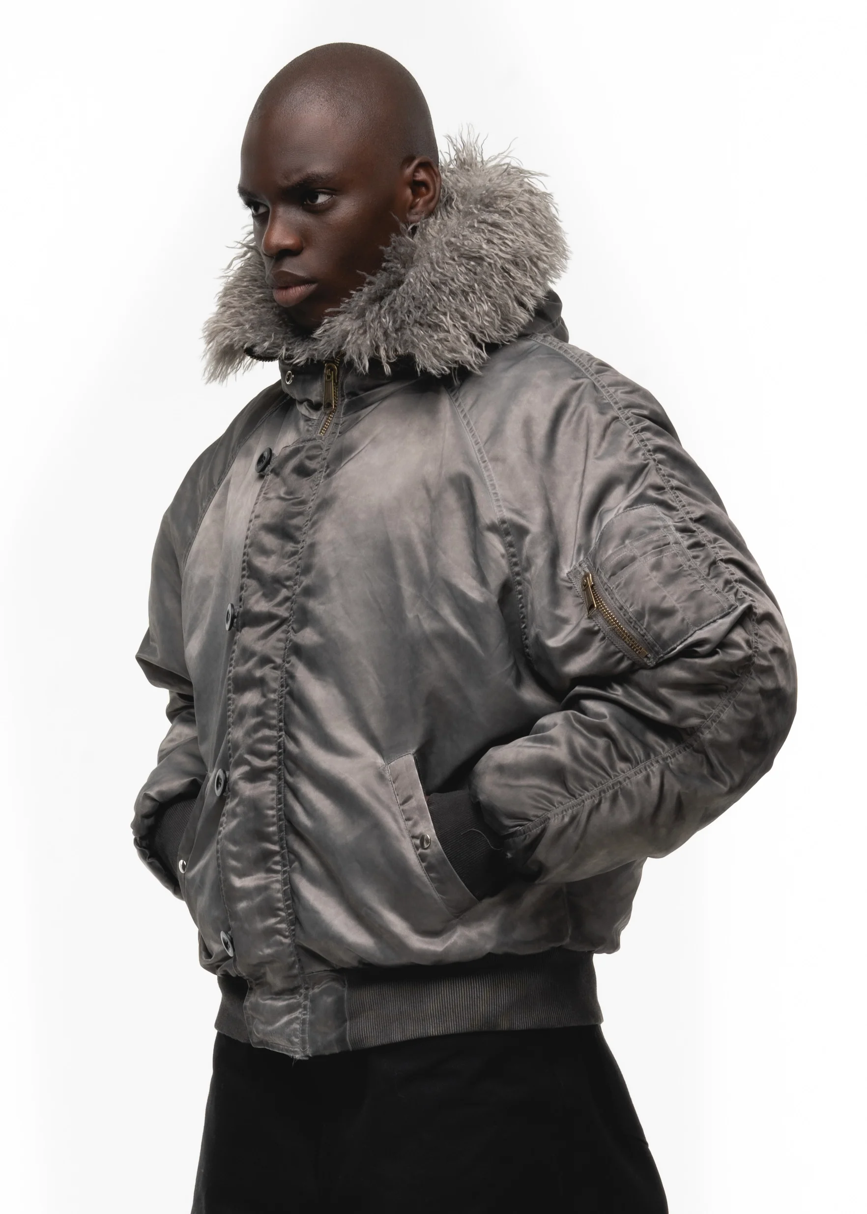 ASTRO FUR BOMBER JACKET GREY - Image 3