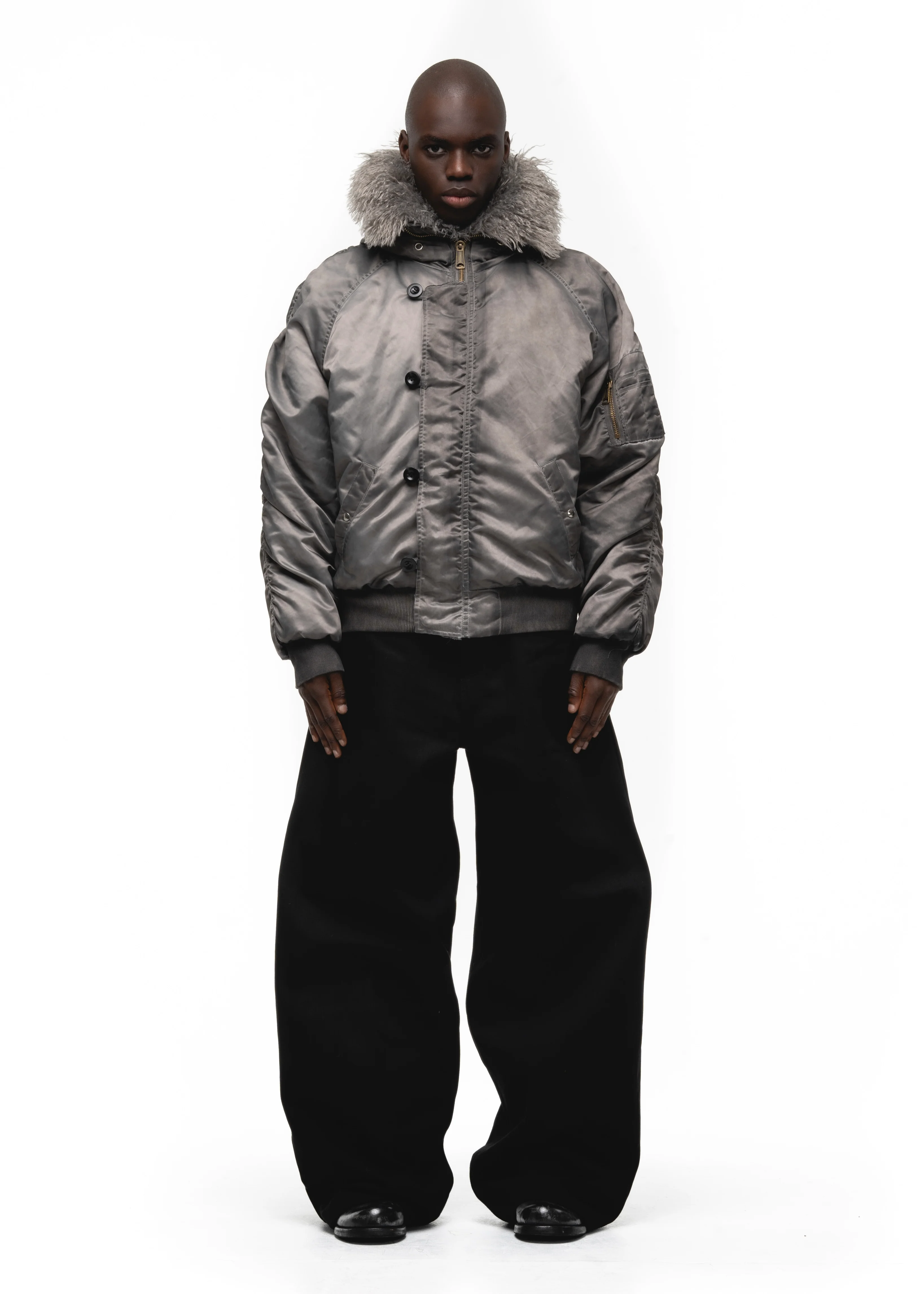 ASTRO FUR BOMBER JACKET GREY - Image 4