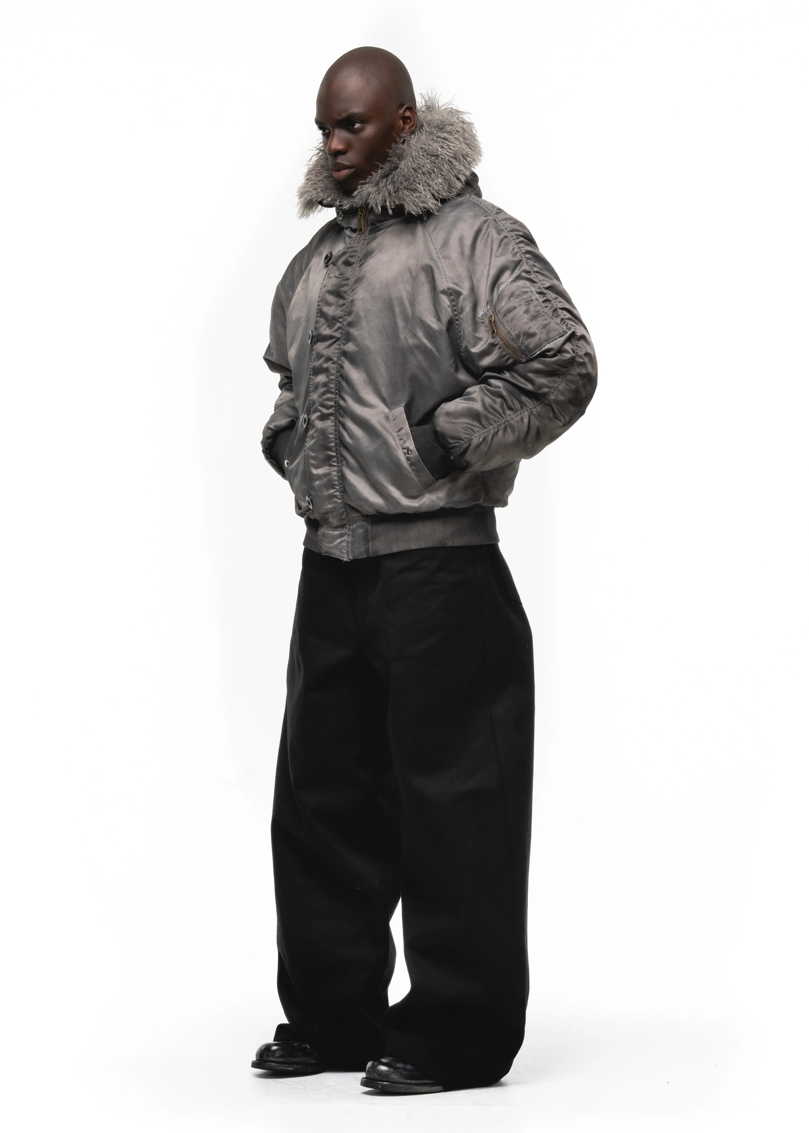 ASTRO FUR BOMBER JACKET GREY - Image 5