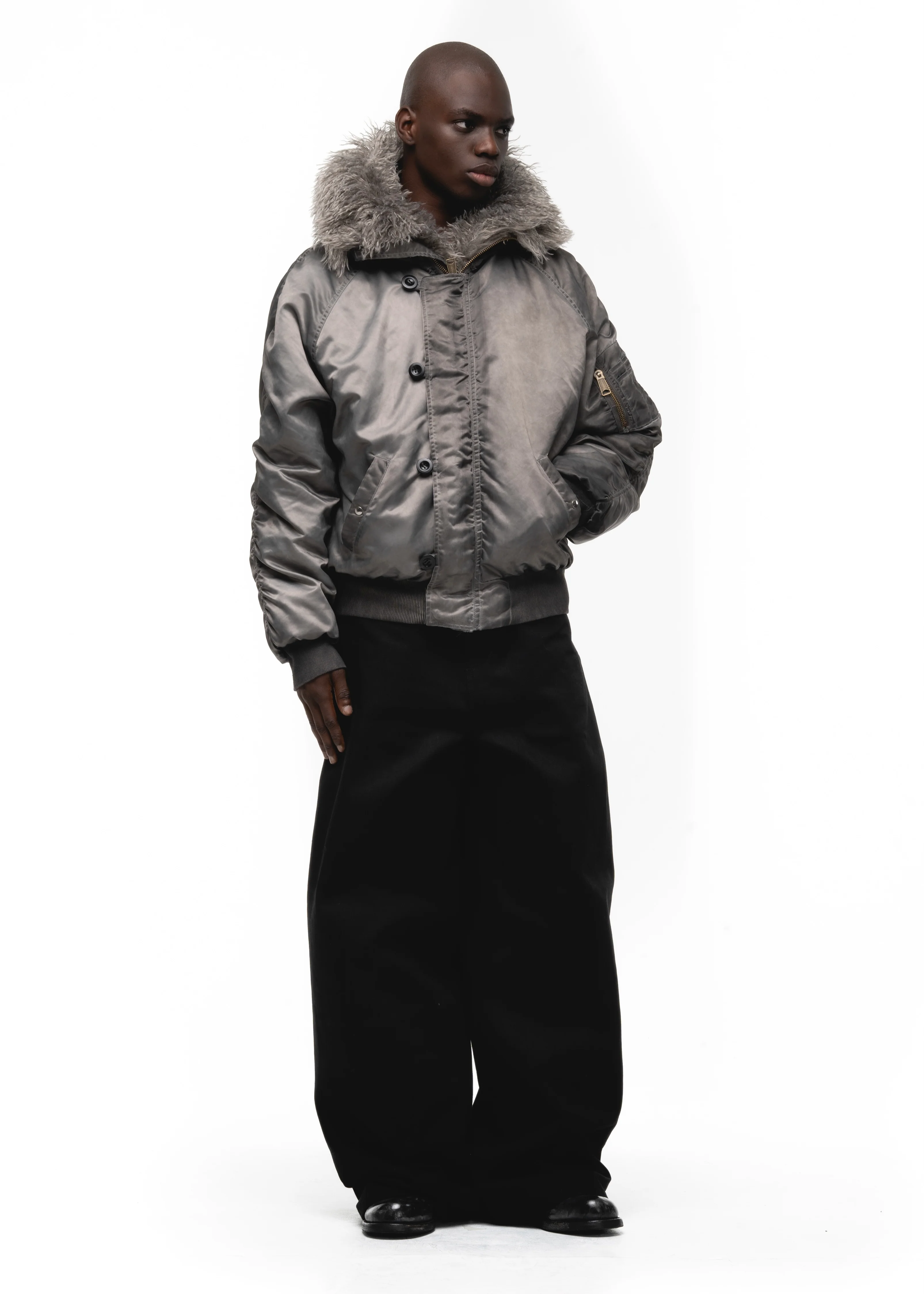 ASTRO FUR BOMBER JACKET GREY - Image 6