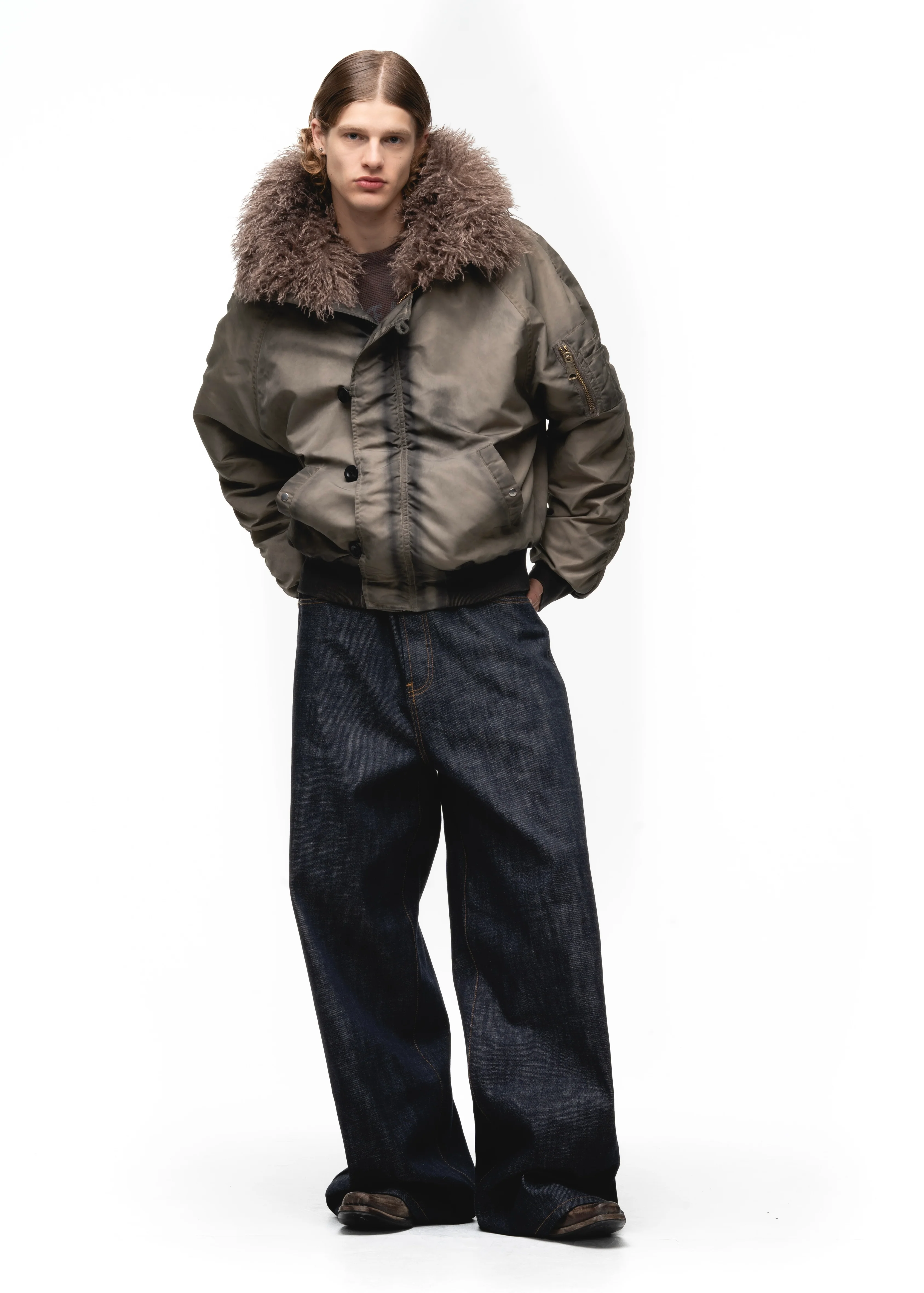 ASTRO FUR BOMBER JACKET USED BEIGE - Image 13