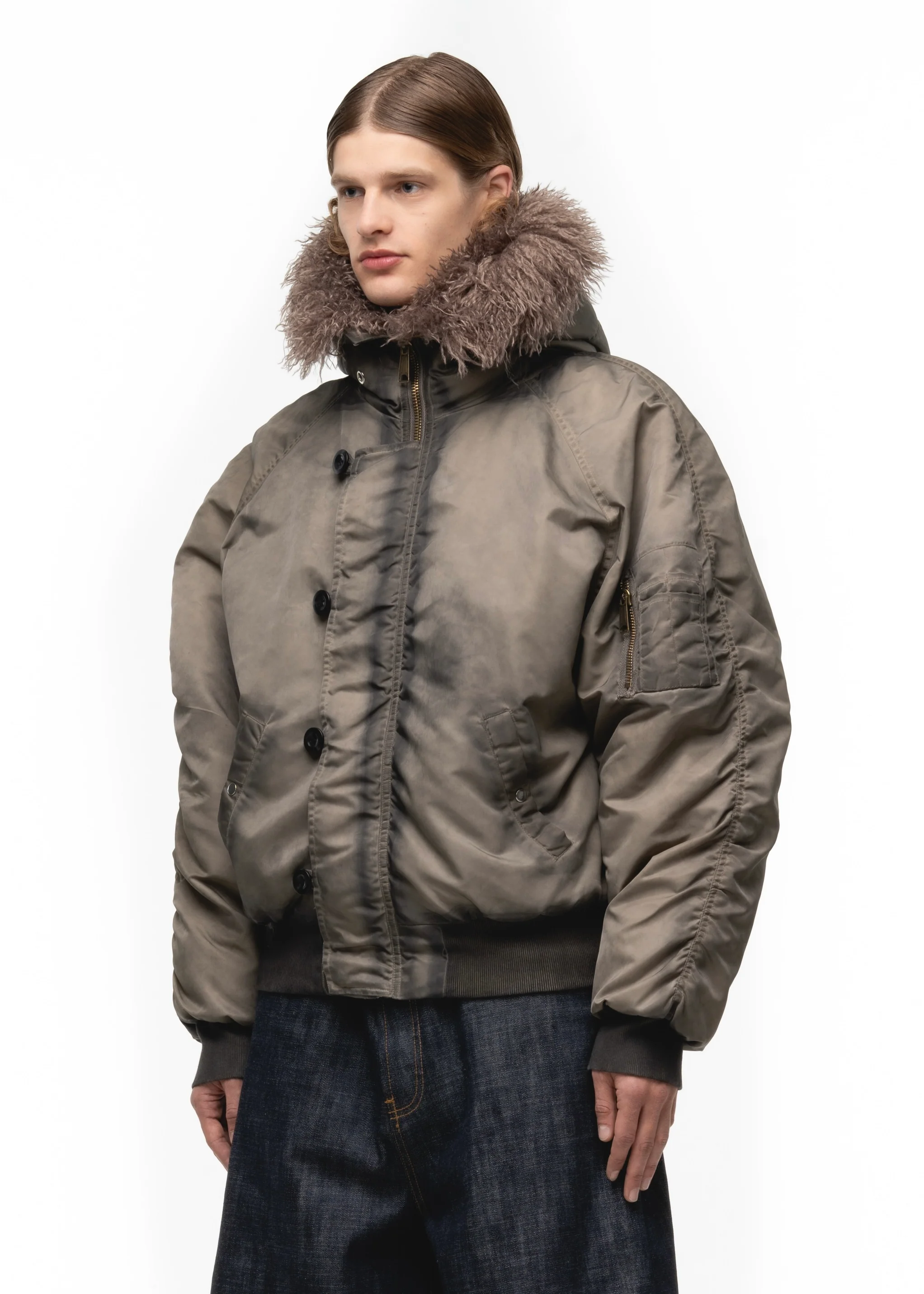 ASTRO FUR BOMBER JACKET USED BEIGE - Image 3