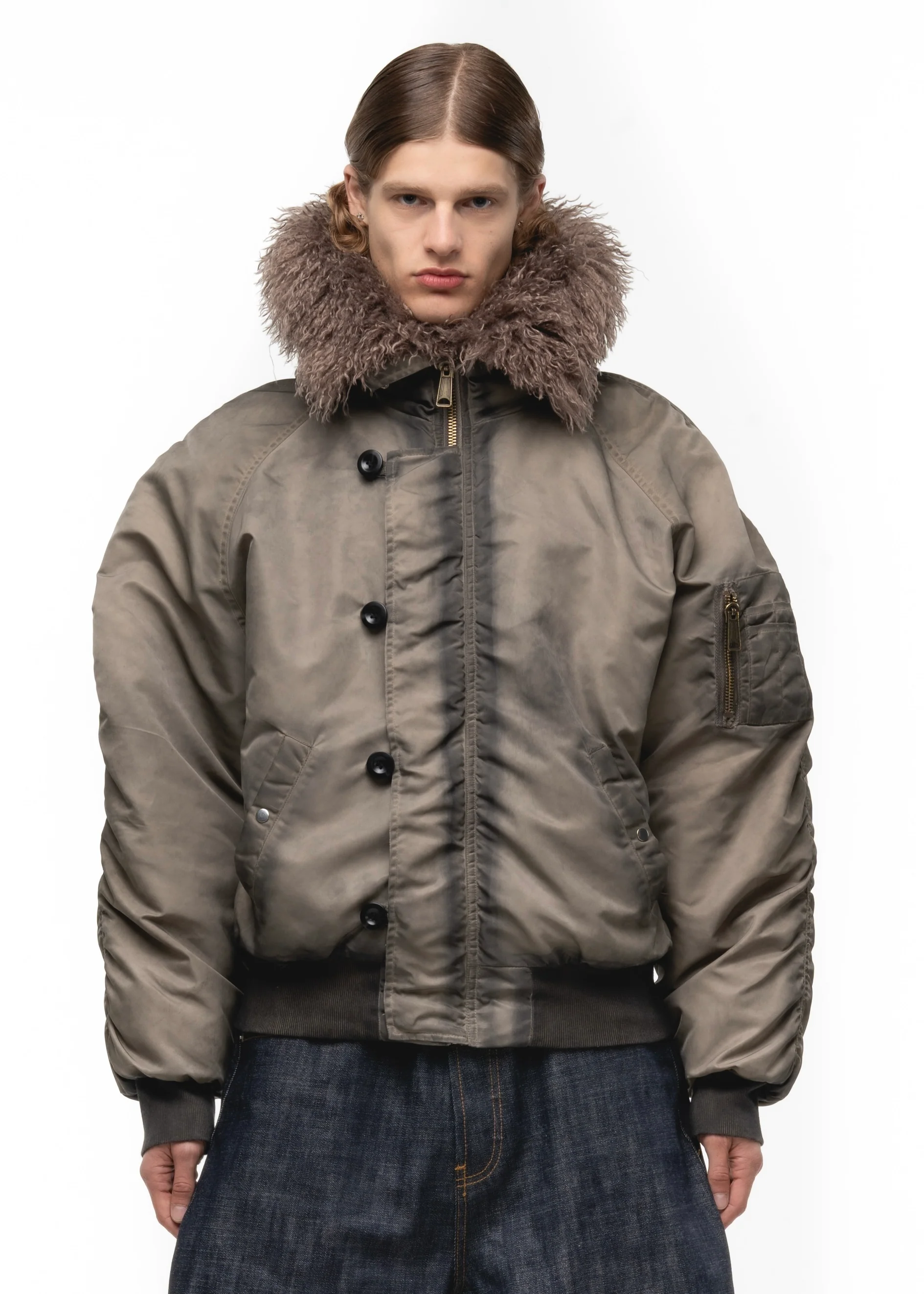 ASTRO FUR BOMBER JACKET USED BEIGE - Image 4