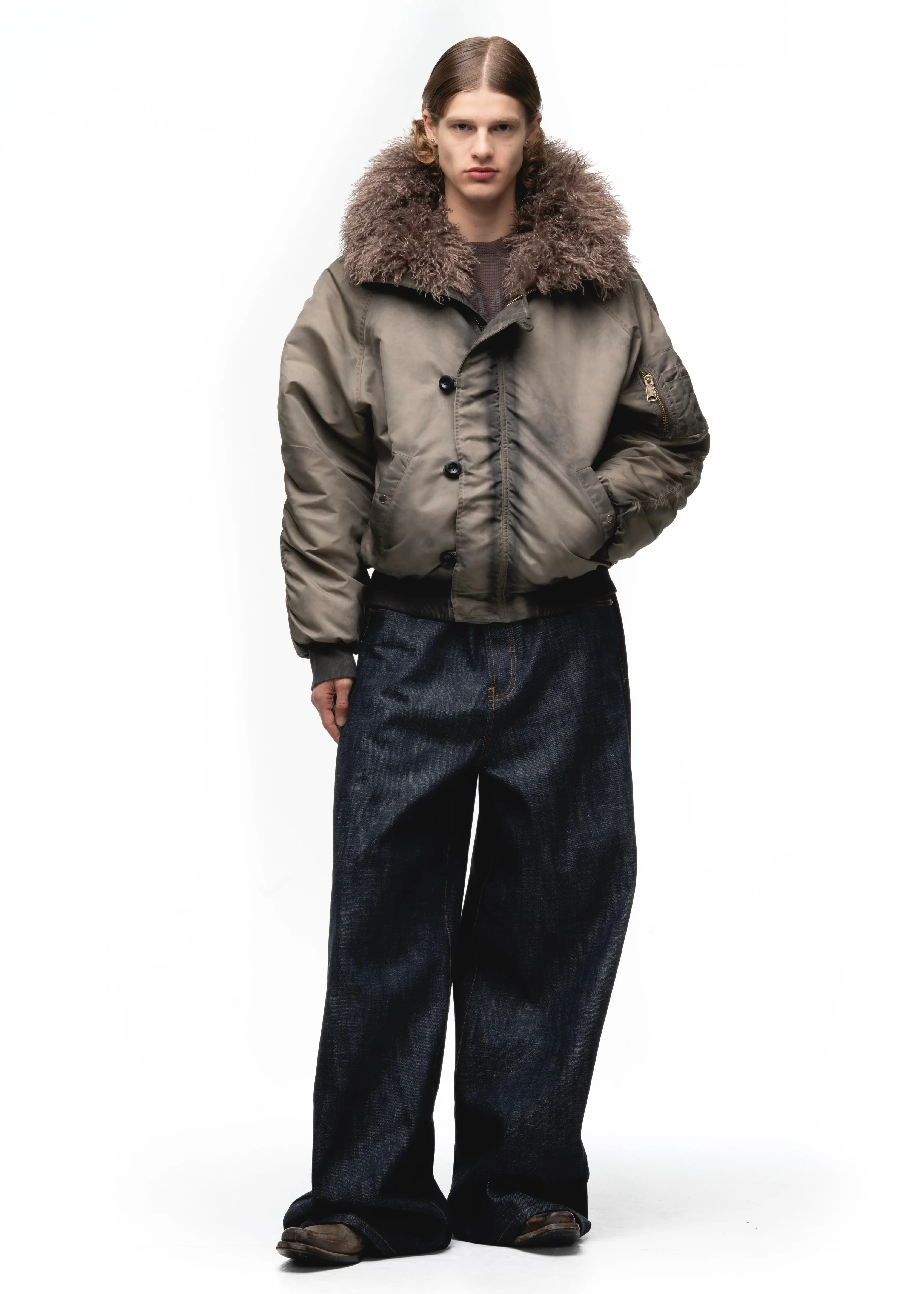 ASTRO FUR BOMBER JACKET USED BEIGE - Image 5