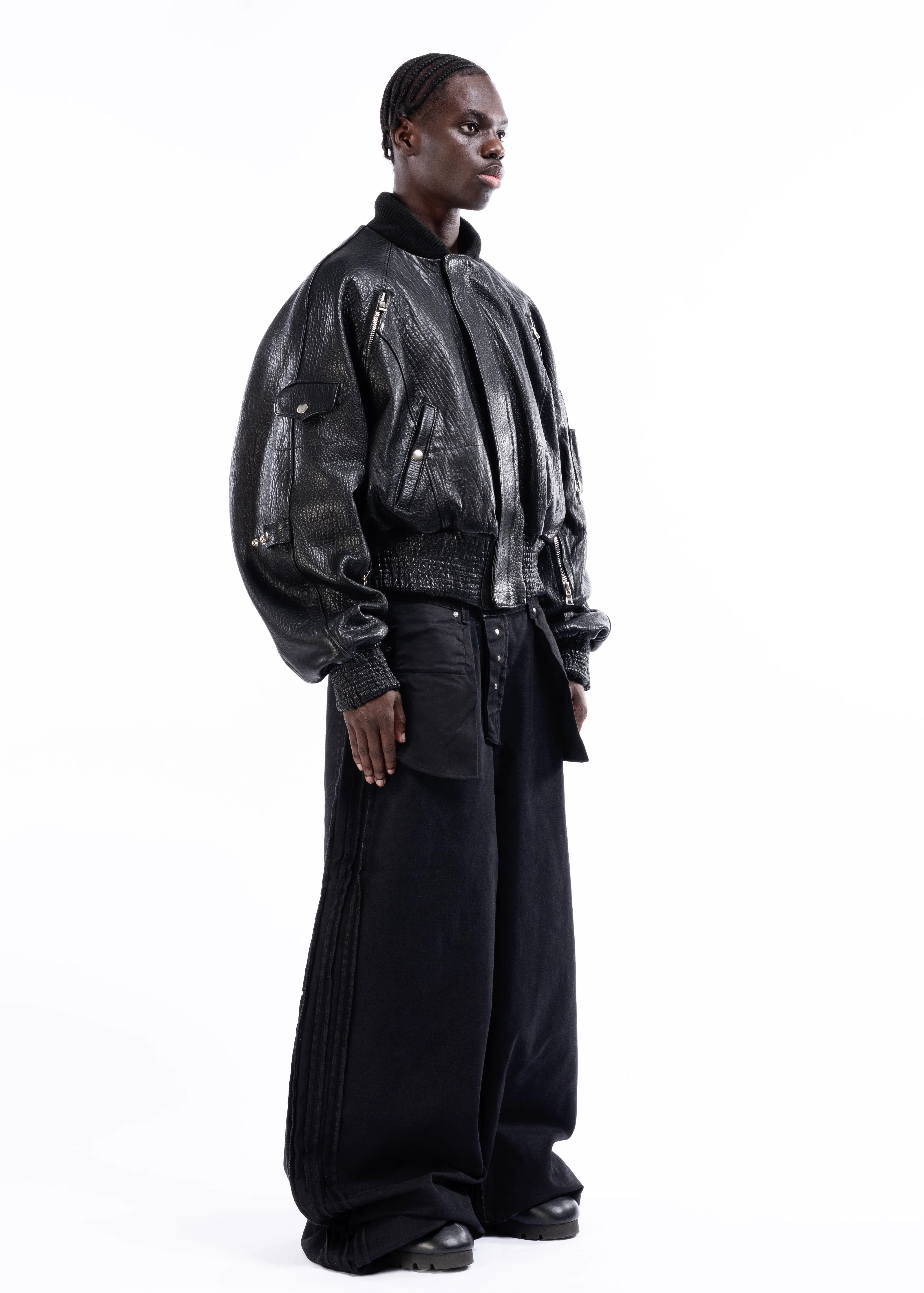 BLACK DRIED CONCRETE LEATHER BOMBER - Image 10