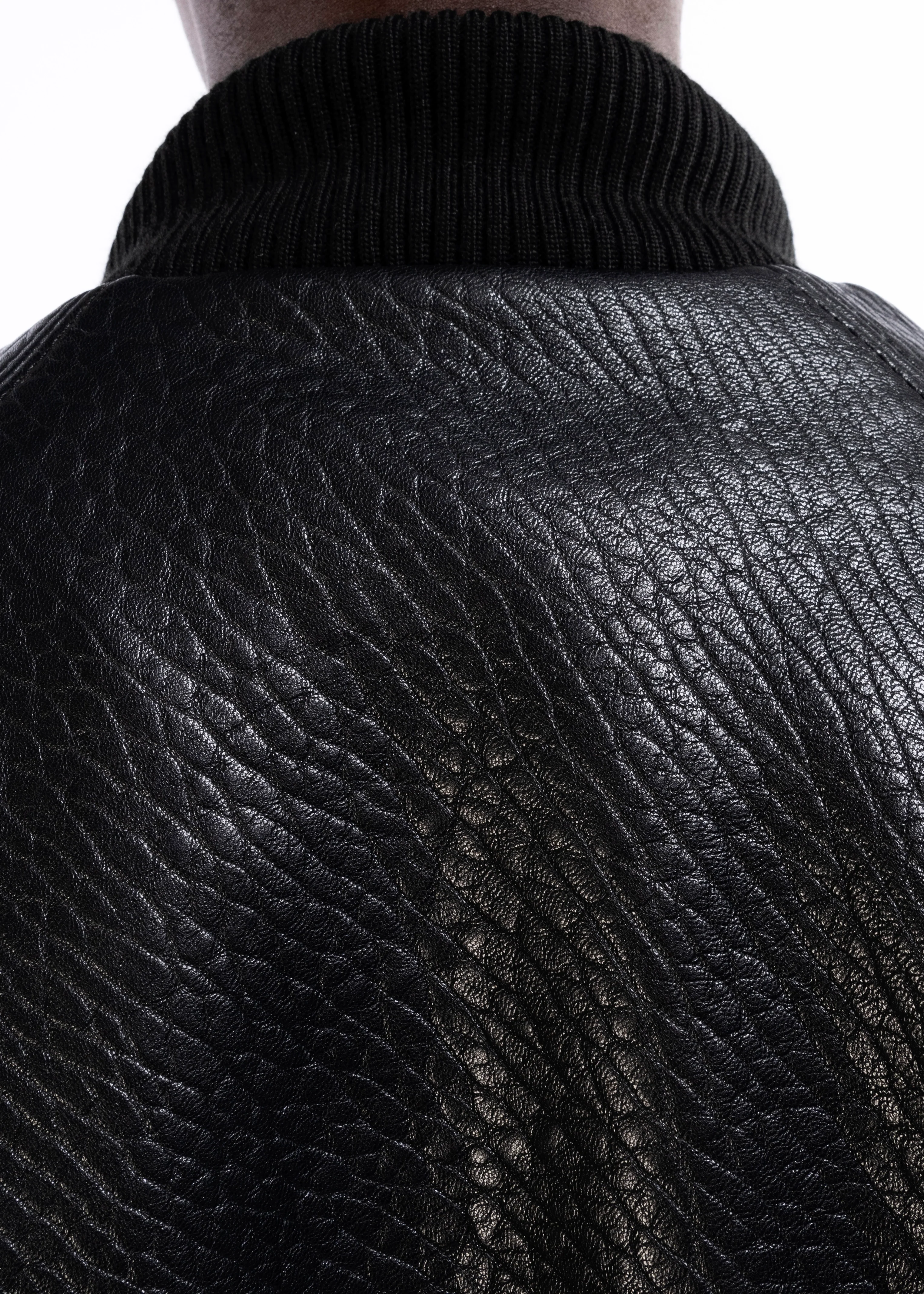 BLACK DRIED CONCRETE LEATHER BOMBER - Image 12