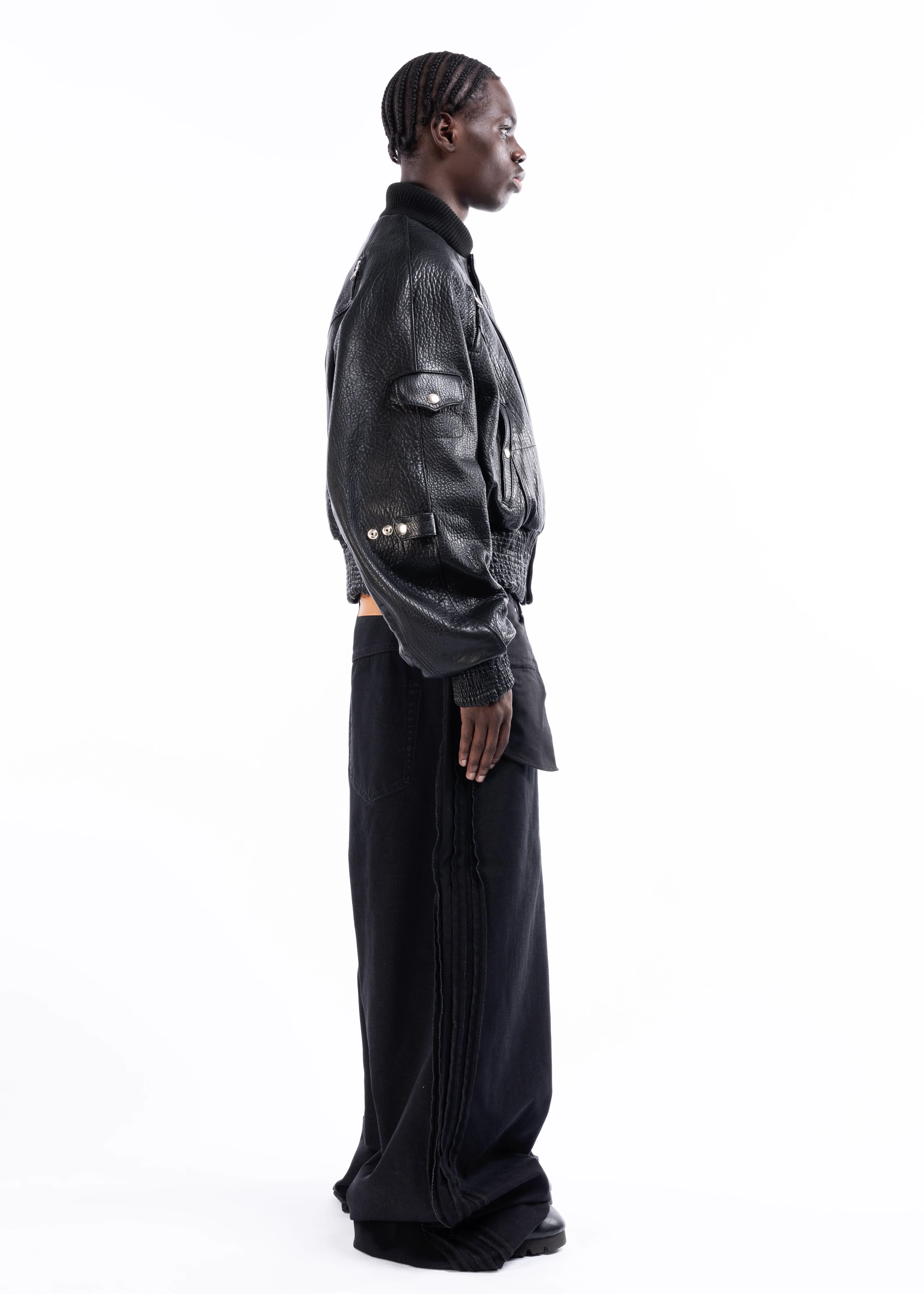 BLACK DRIED CONCRETE LEATHER BOMBER - Image 8