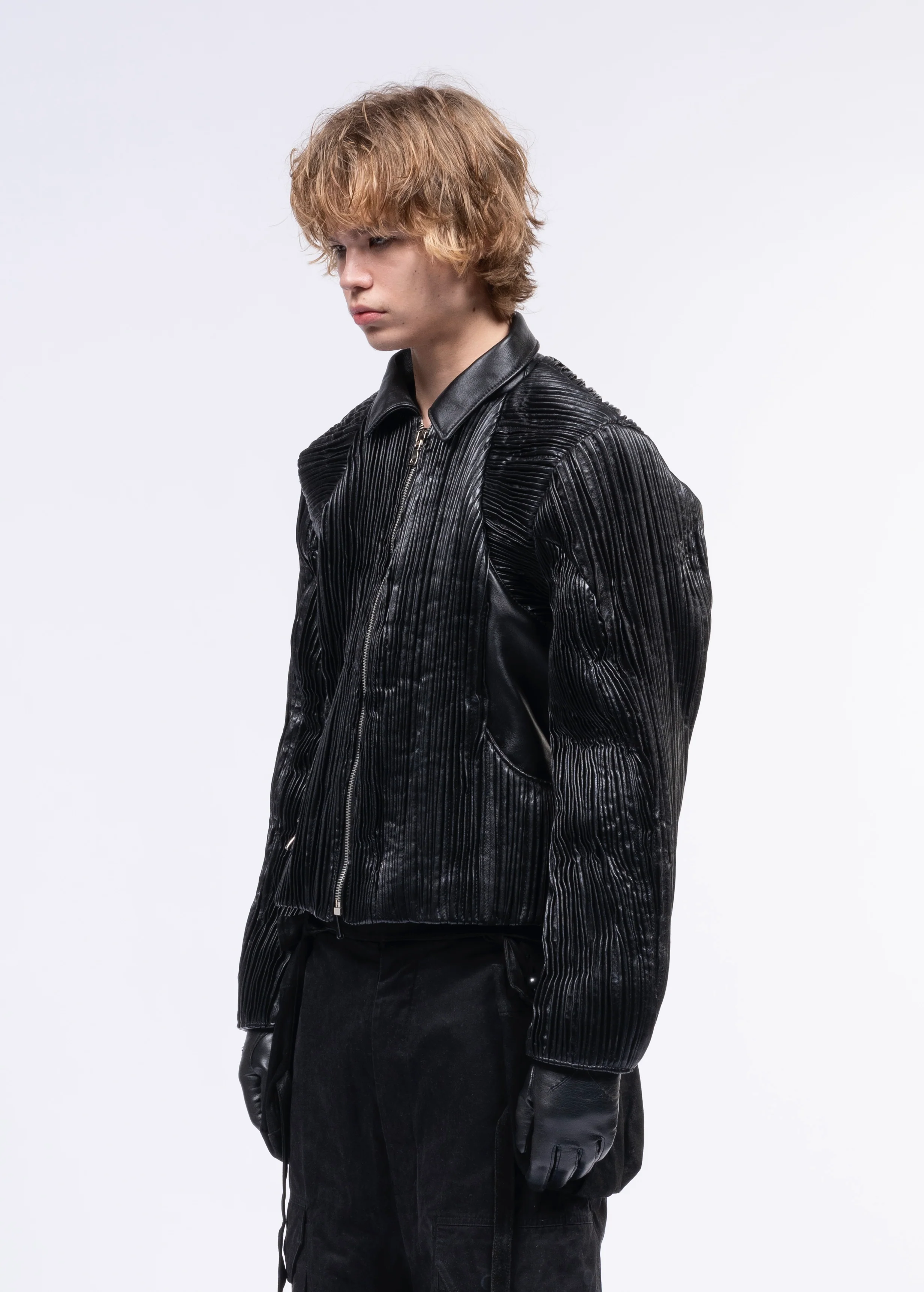 LEATHER PLISSE JACKET MENS - Image 3