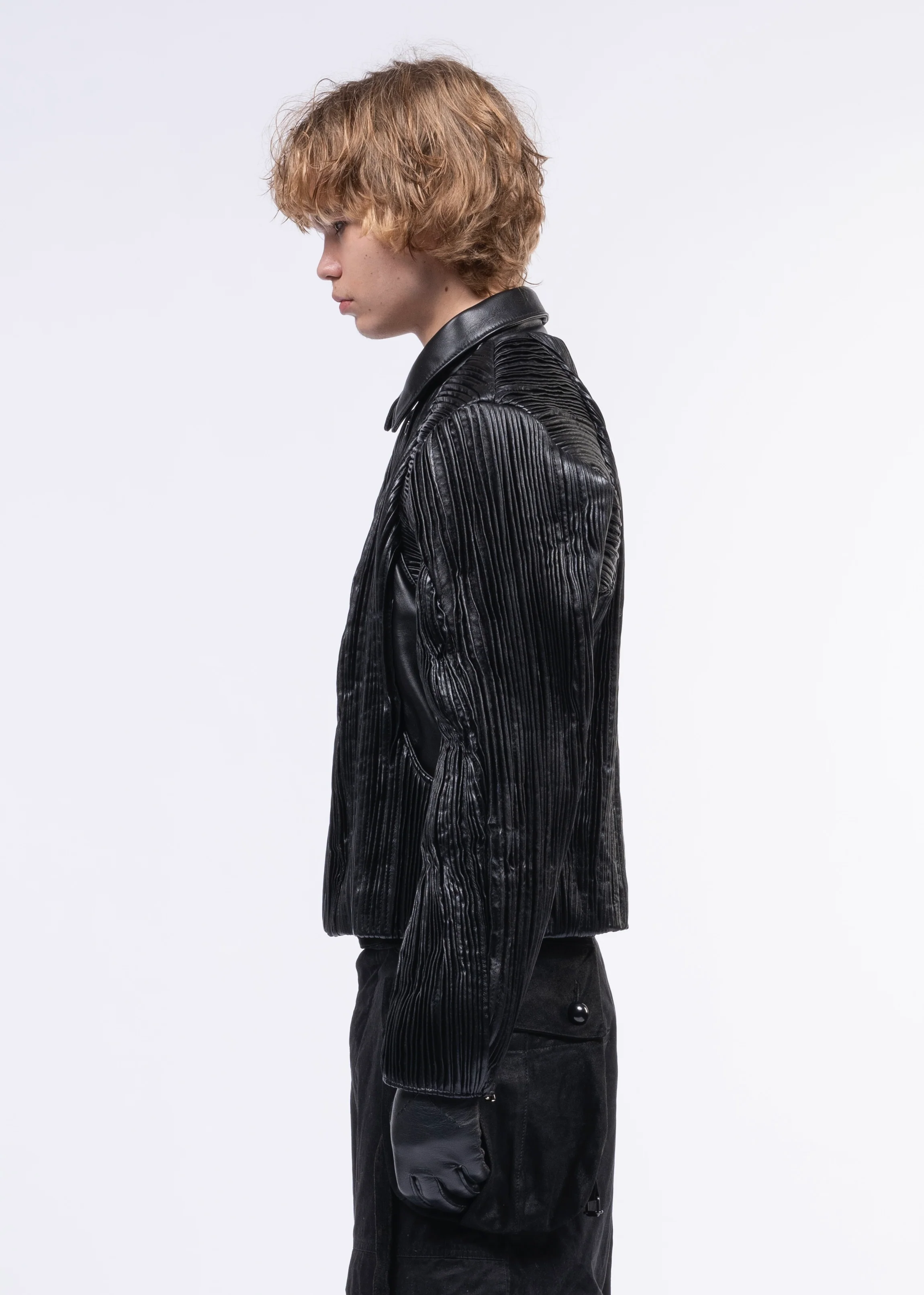 LEATHER PLISSE JACKET MENS - Image 5