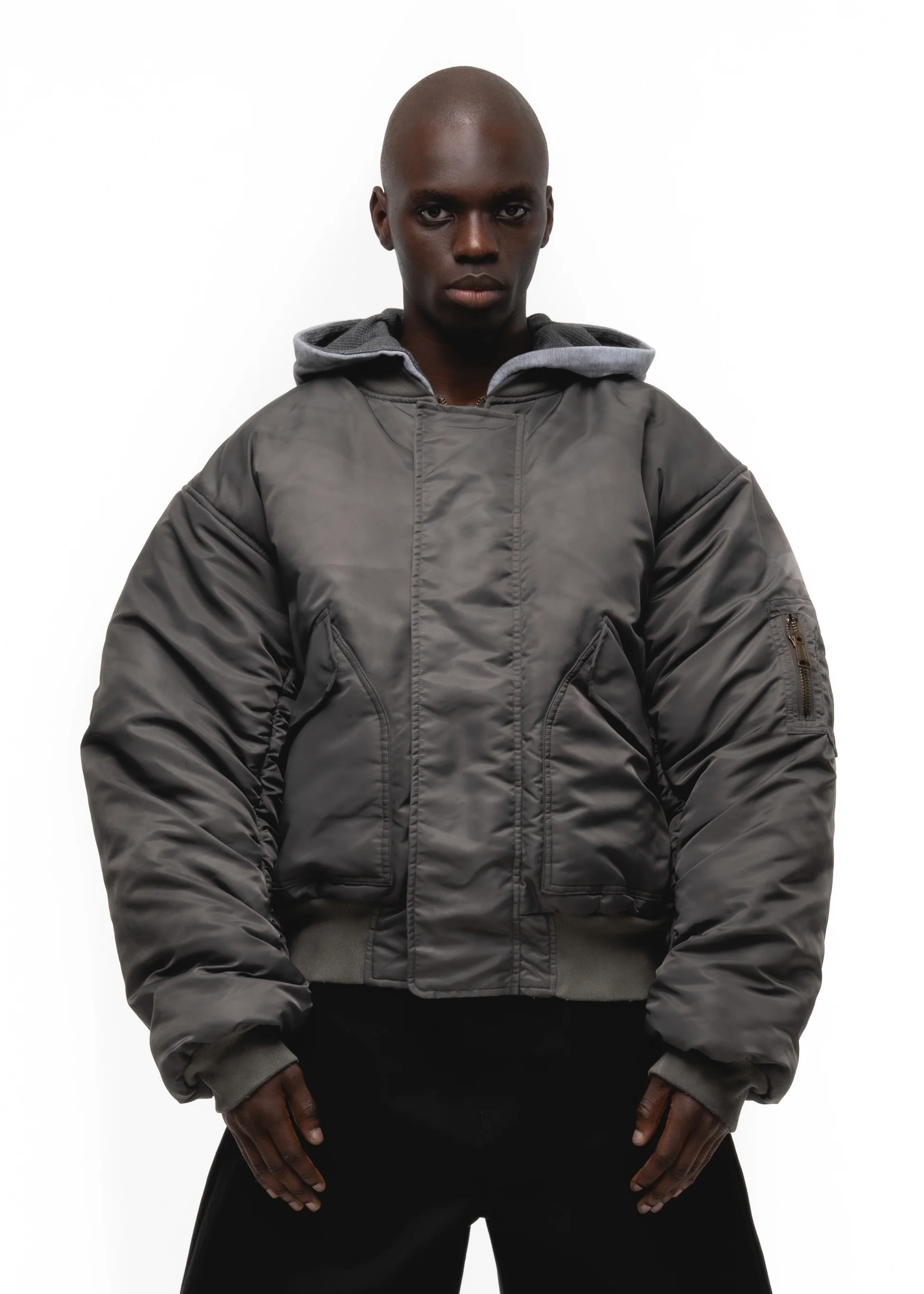 BASIC REVERSIBLE WAFFLE BOMBER GREY - Image 3