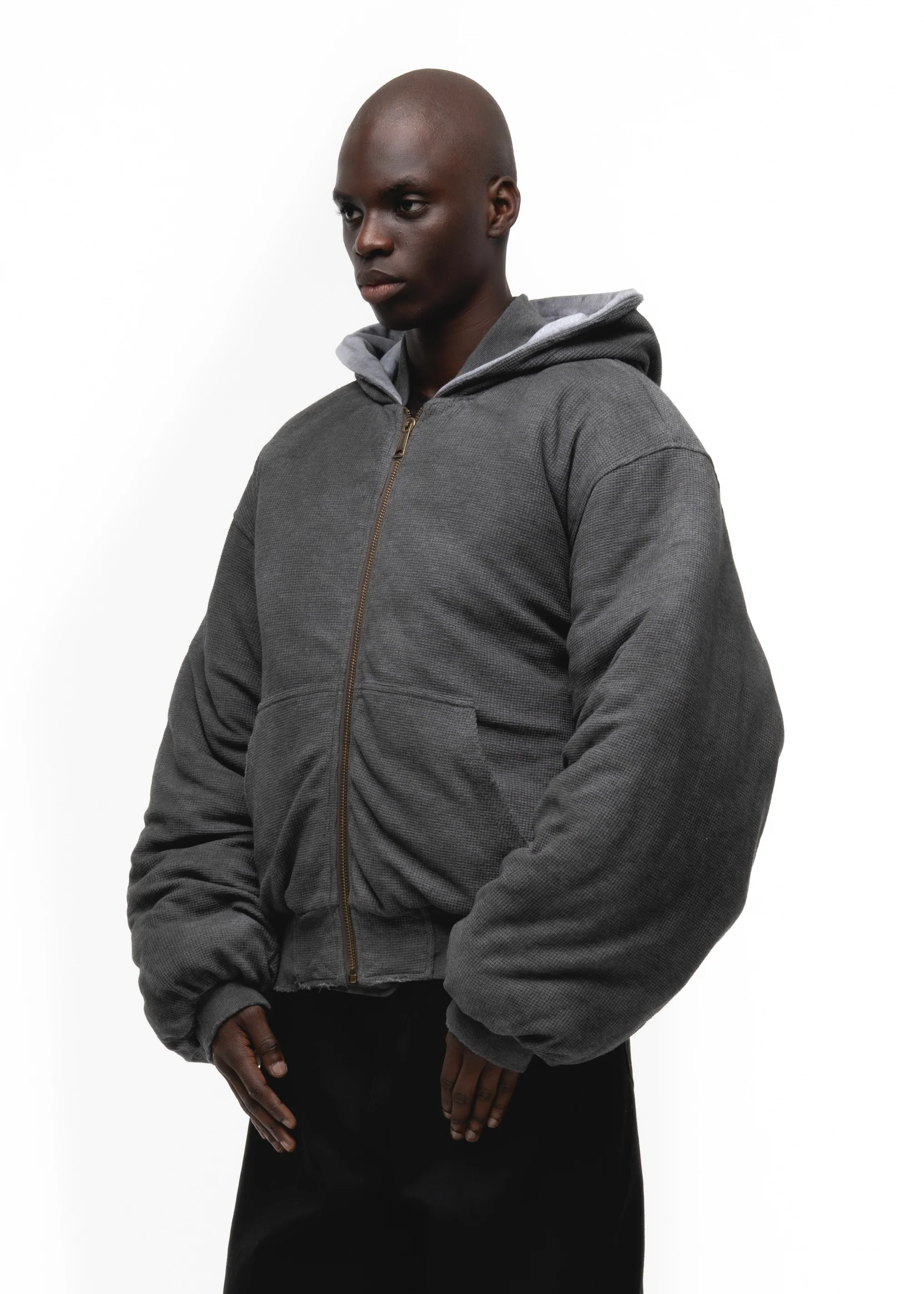 BASIC REVERSIBLE WAFFLE BOMBER GREY - Image 5