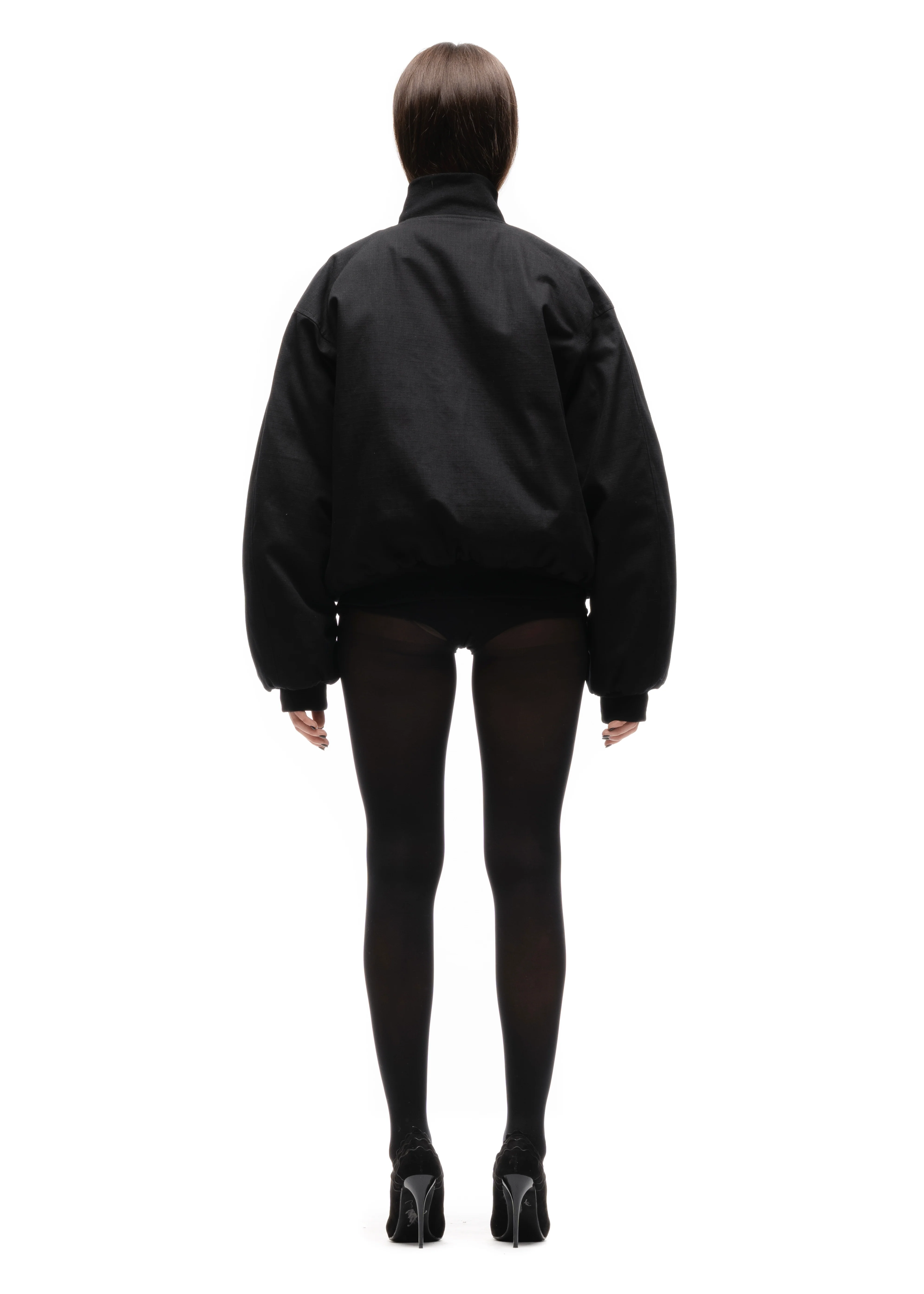 DOUBLE BUTTON BOMBER JACKET STRUCTURED BLACK FEMALE - Image 6