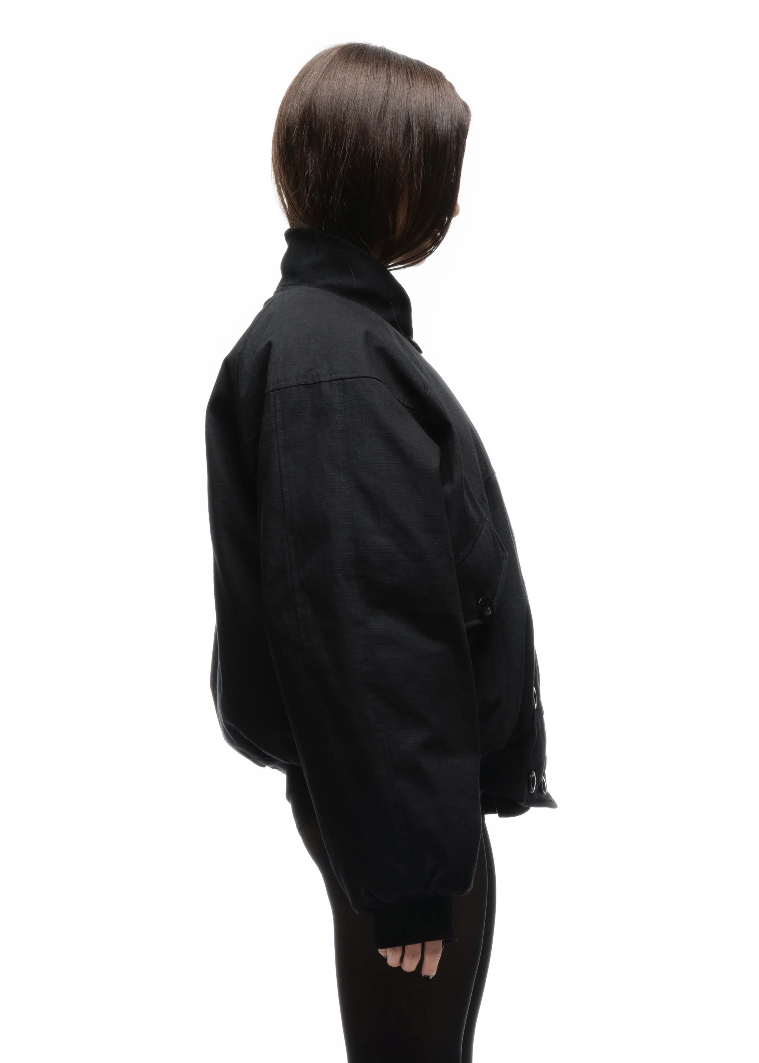 DOUBLE BUTTON BOMBER JACKET STRUCTURED BLACK FEMALE - Image 9