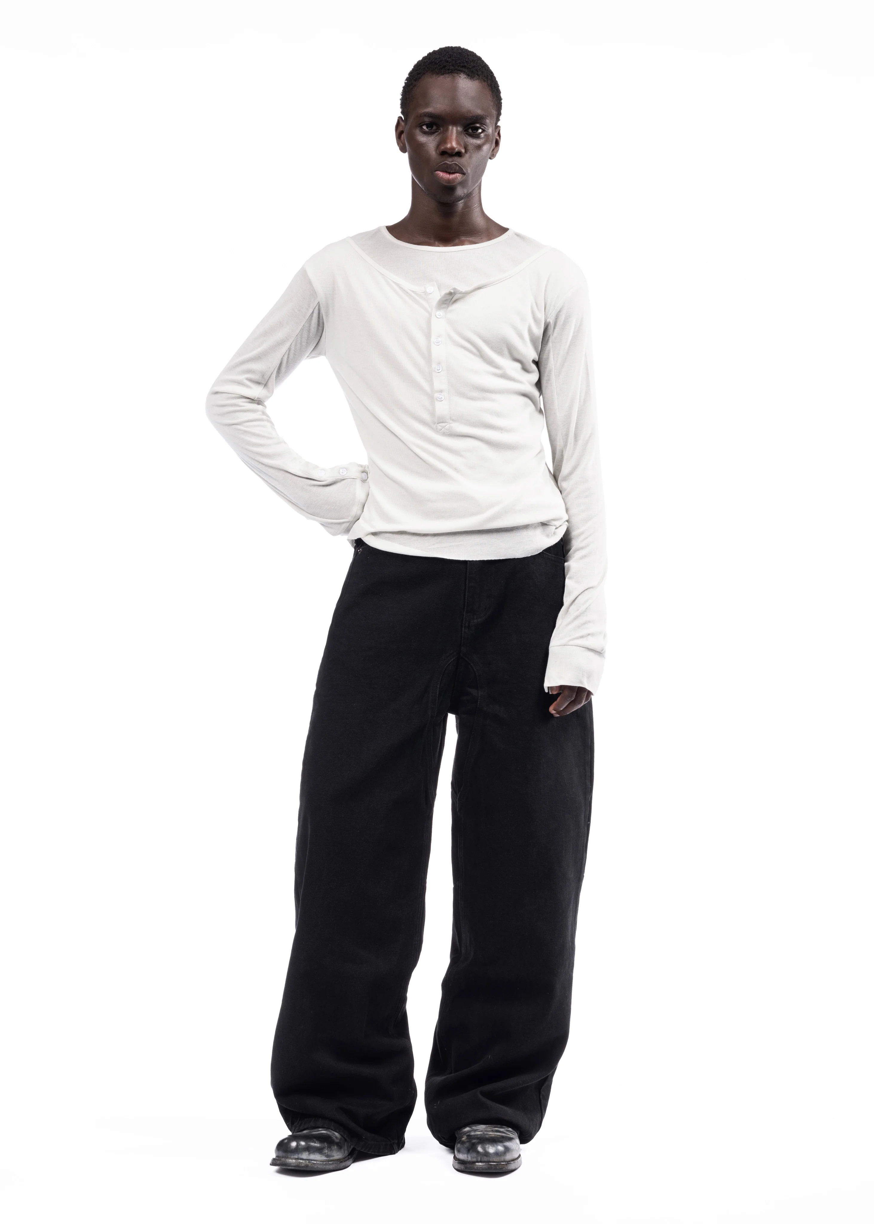 DOUBLE-LAYERED BUTTON ORGANIC COTTON SHIRT WHITE - Image 10