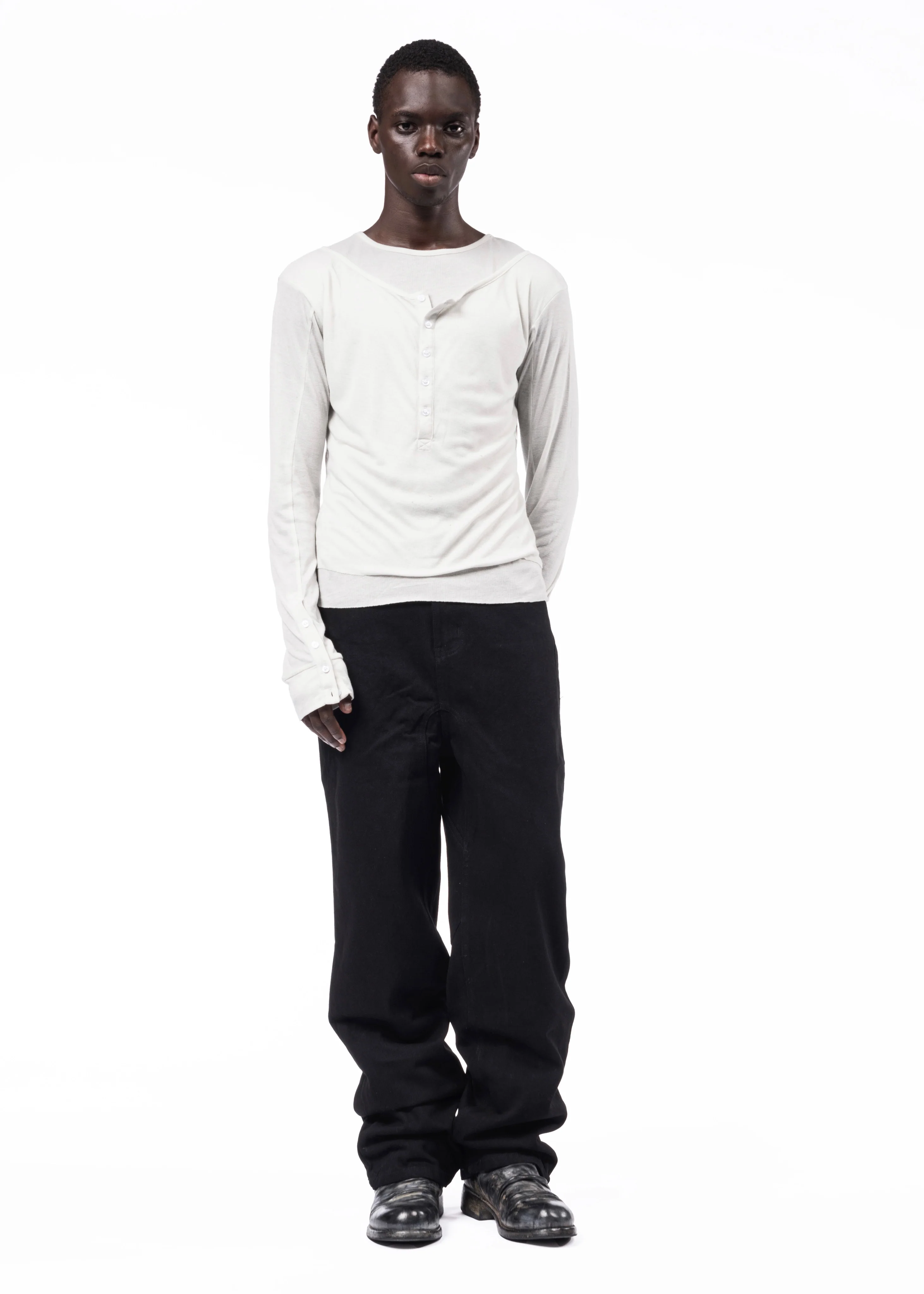 DOUBLE-LAYERED BUTTON ORGANIC COTTON SHIRT WHITE - Image 4