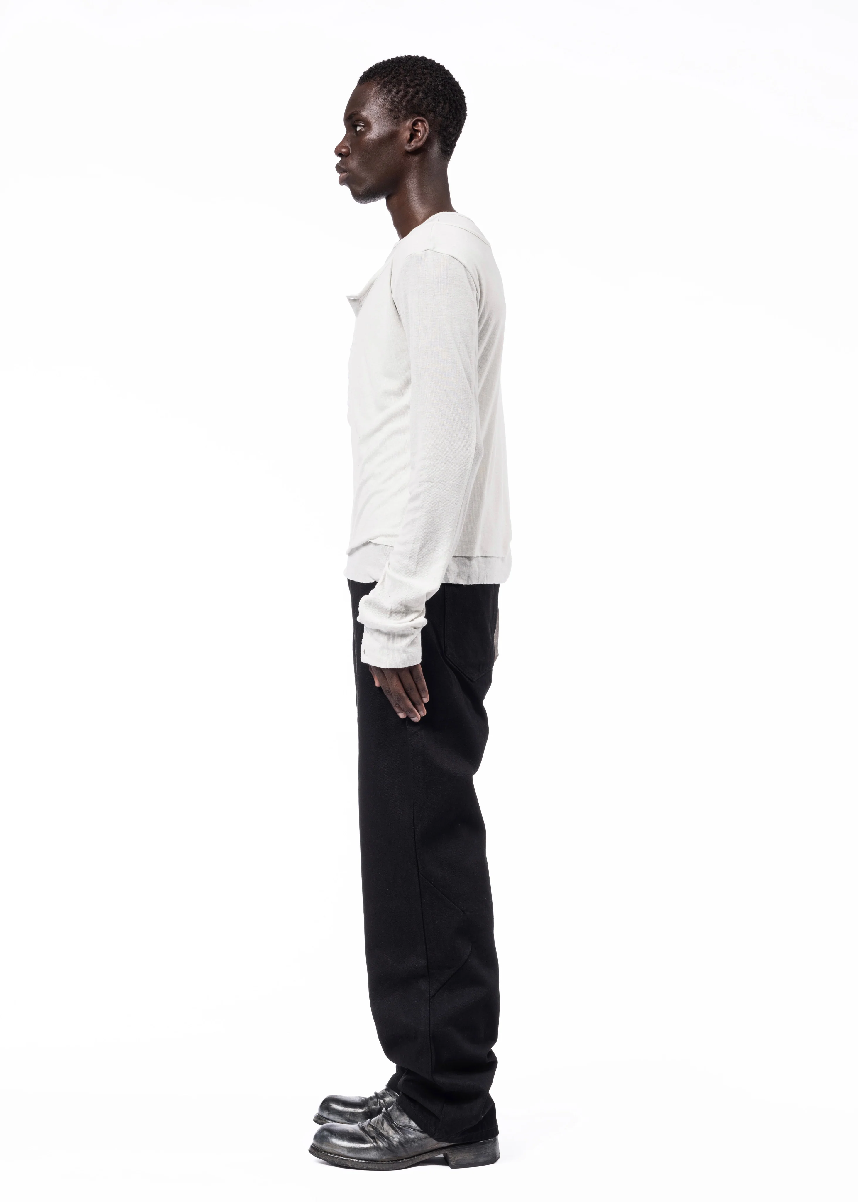 DOUBLE-LAYERED BUTTON ORGANIC COTTON SHIRT WHITE - Image 5