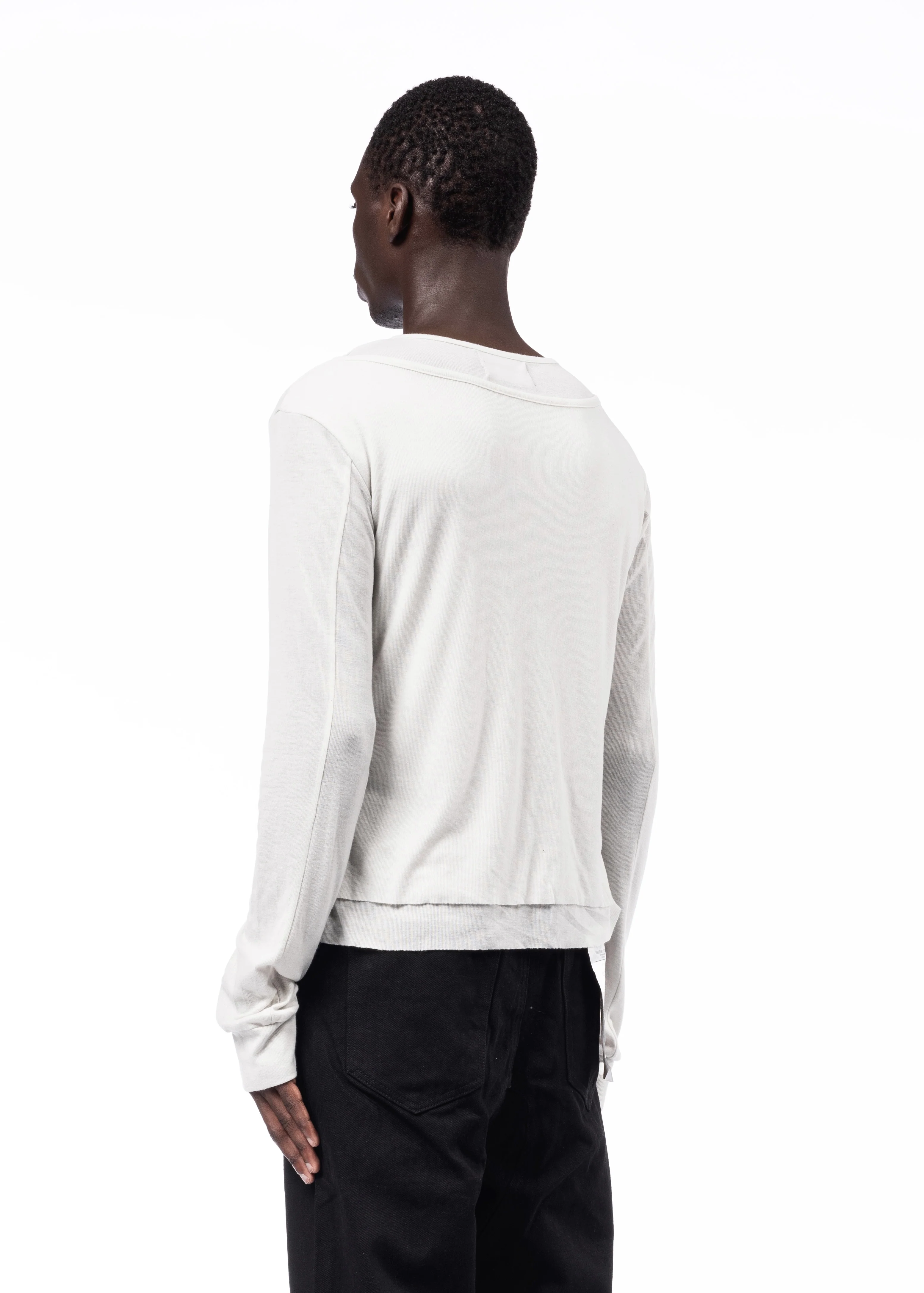 DOUBLE-LAYERED BUTTON ORGANIC COTTON SHIRT WHITE - Image 8