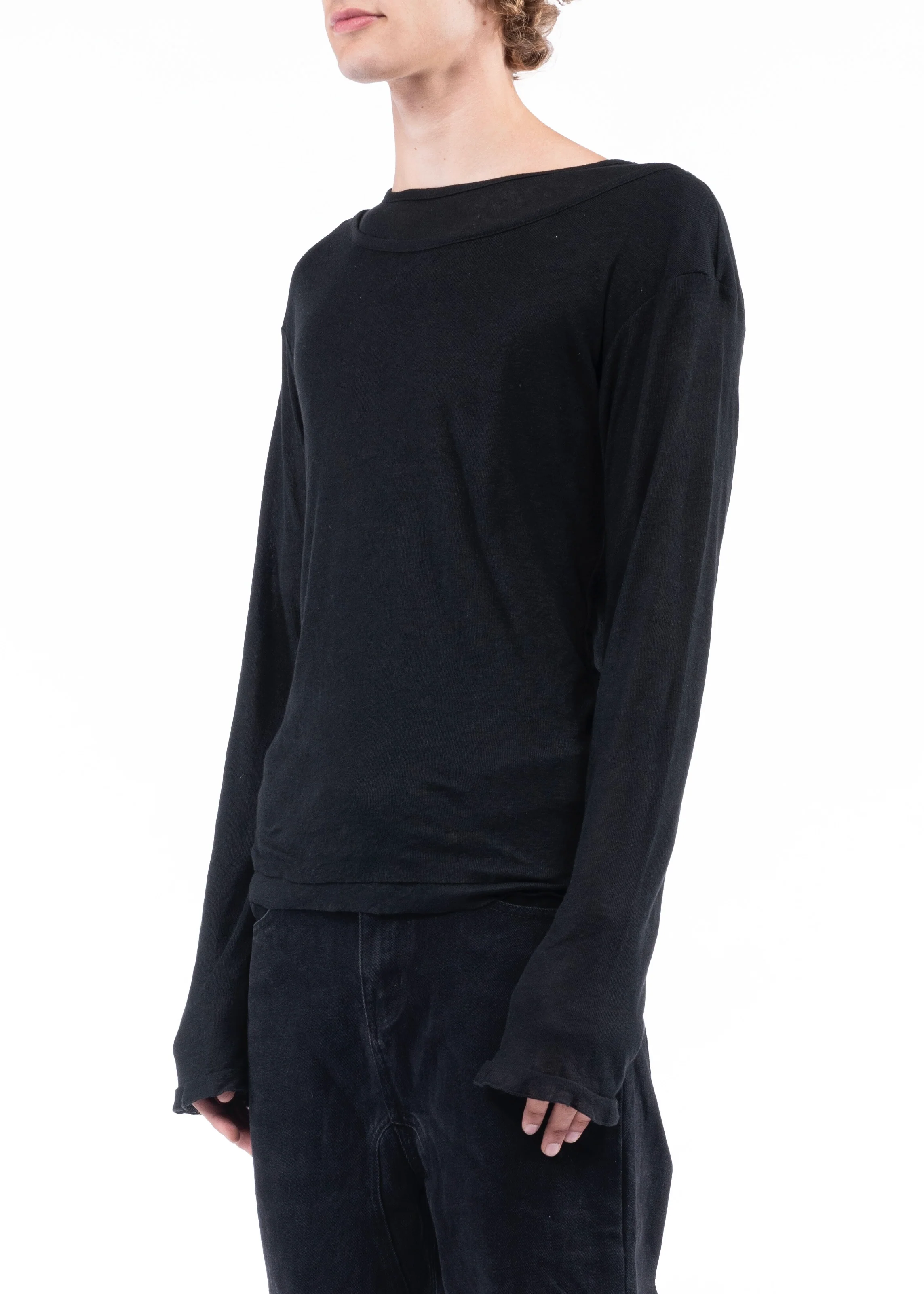 DOUBLE-LAYERED ORGANIC COTTON LONGSLEEVE BLACK - Image 3