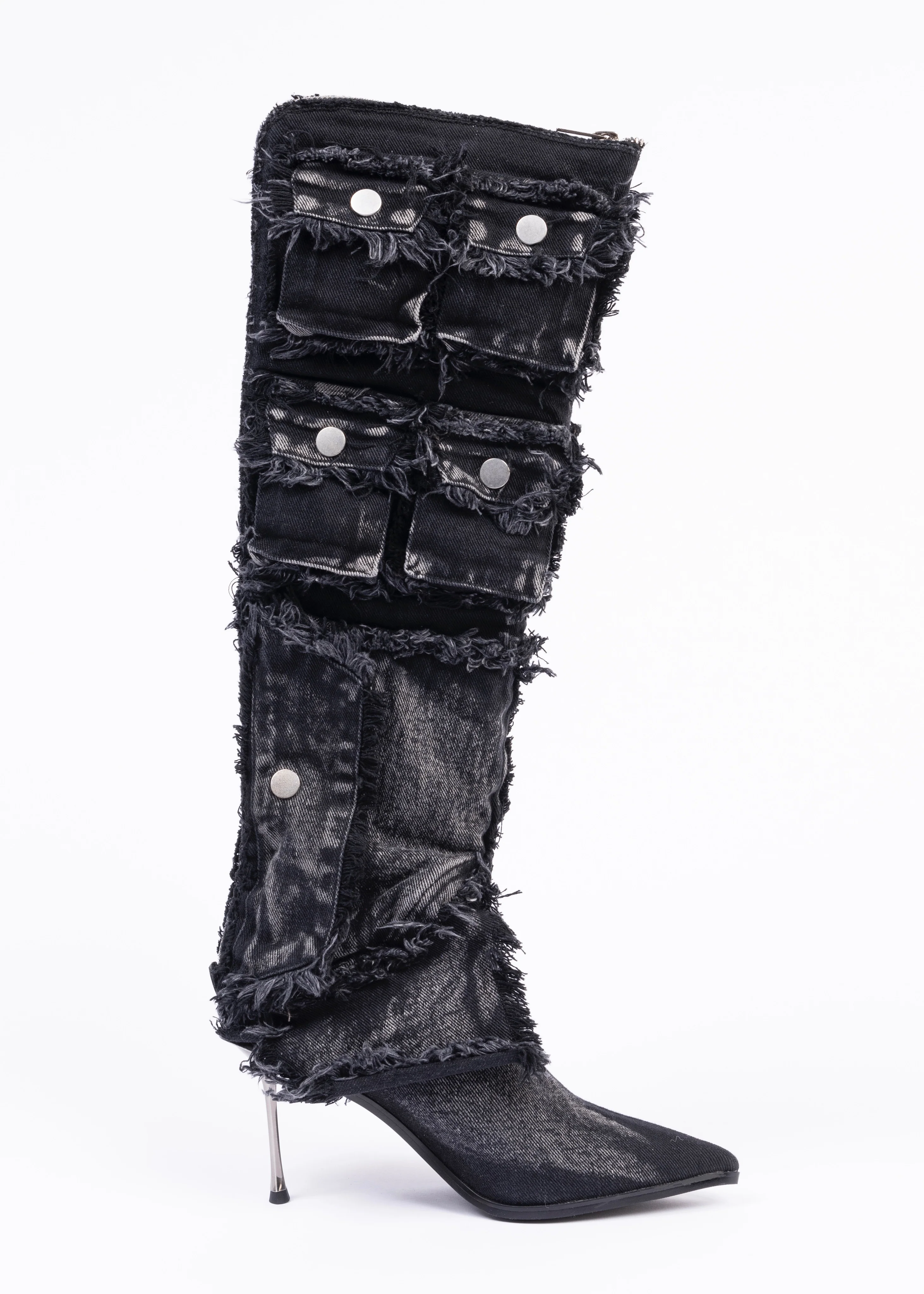 POCKET DENIM HEELS BLACK - Image 4