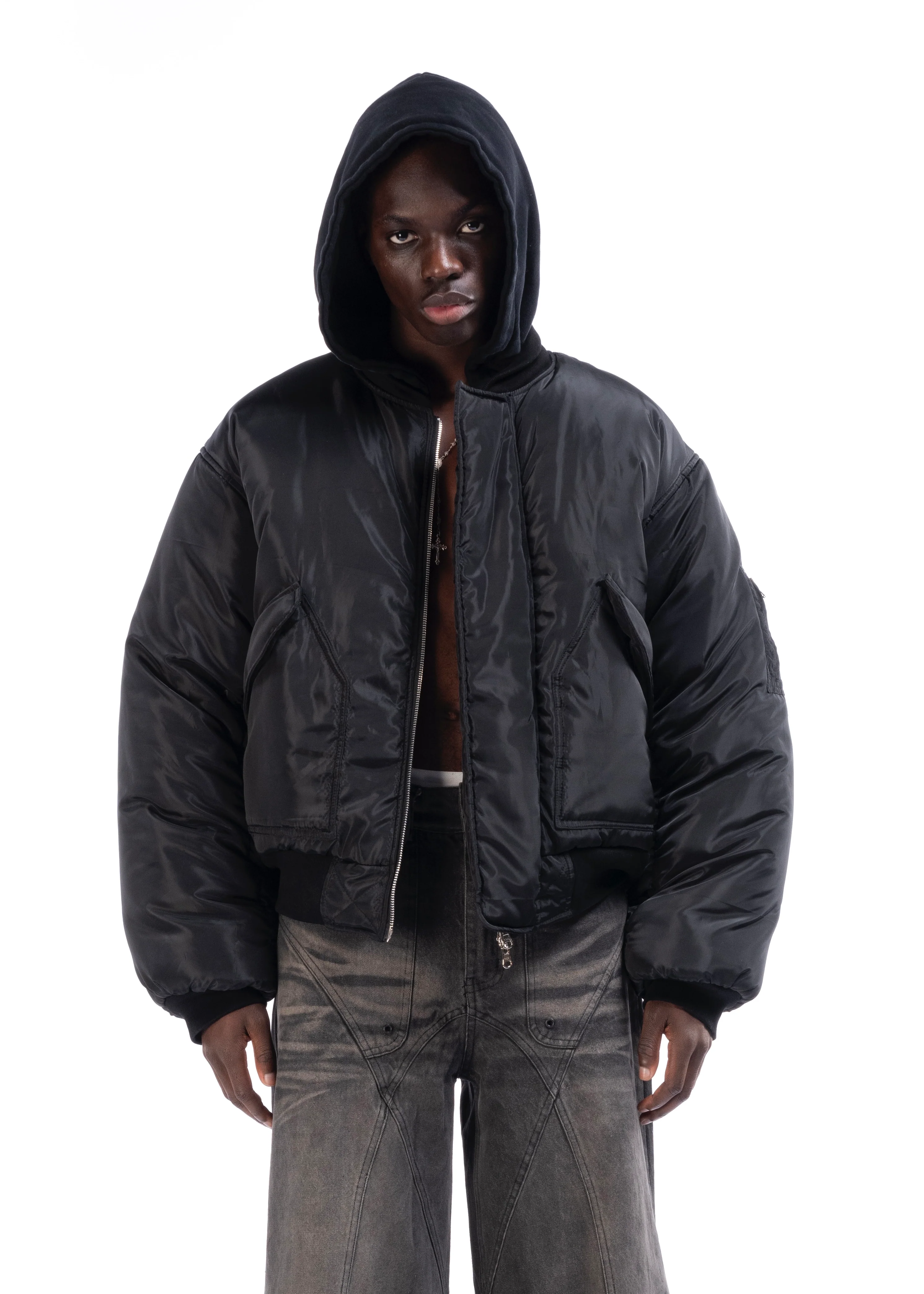 REVERSIBLE HOOD BOMBER JACKET BLACK - Image 12
