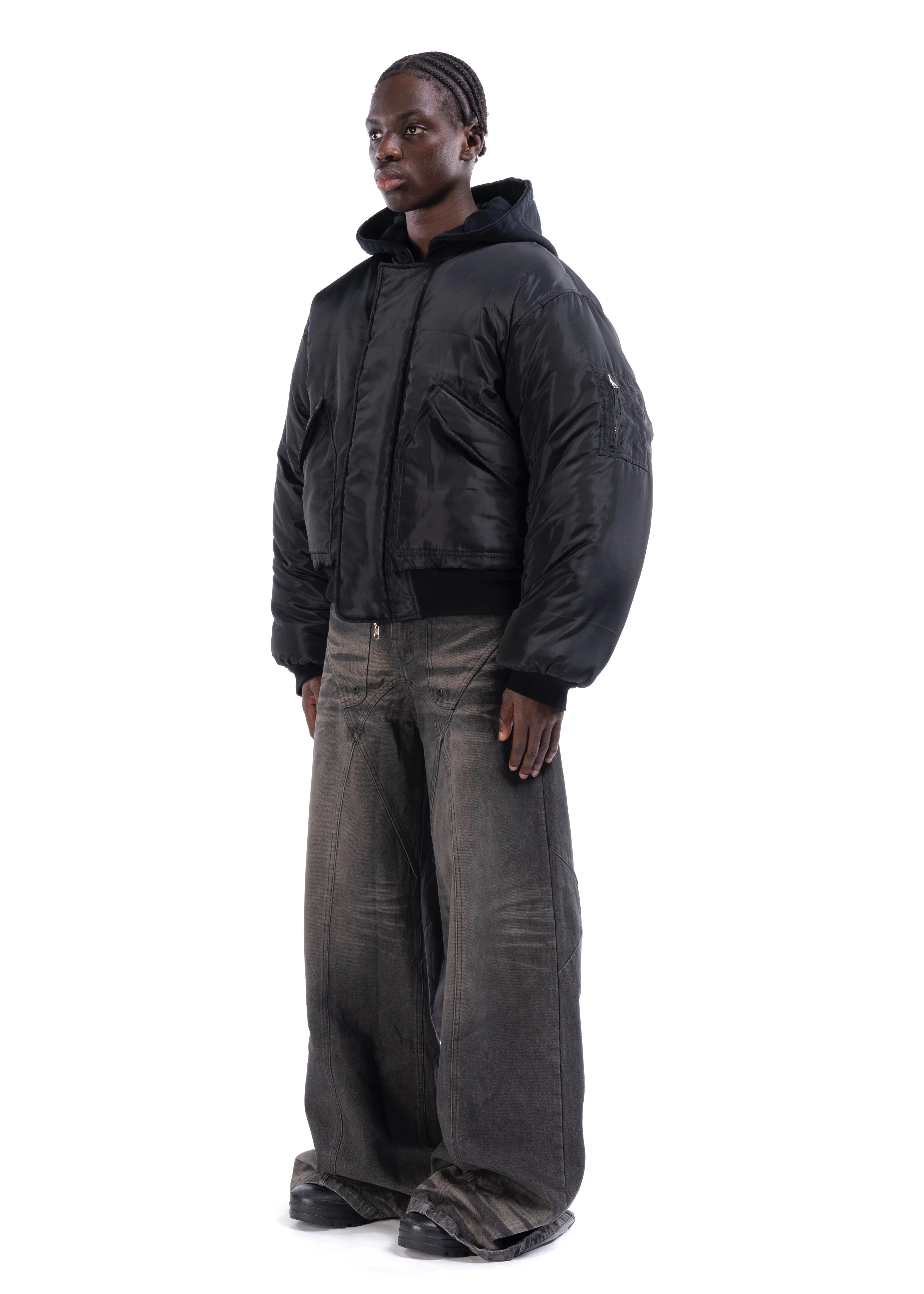 REVERSIBLE HOOD BOMBER JACKET BLACK - Image 4
