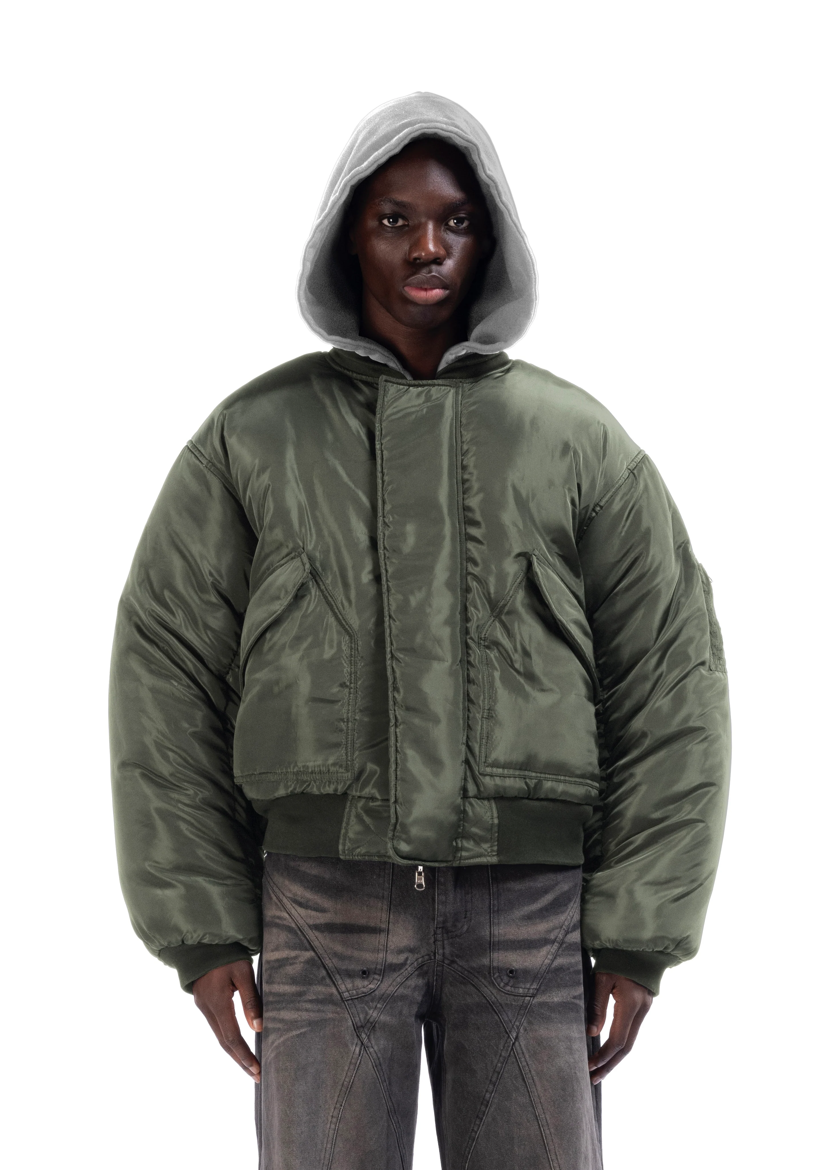 REVERSIBLE HOOD BOMBER JACKET GREEN - Image 12