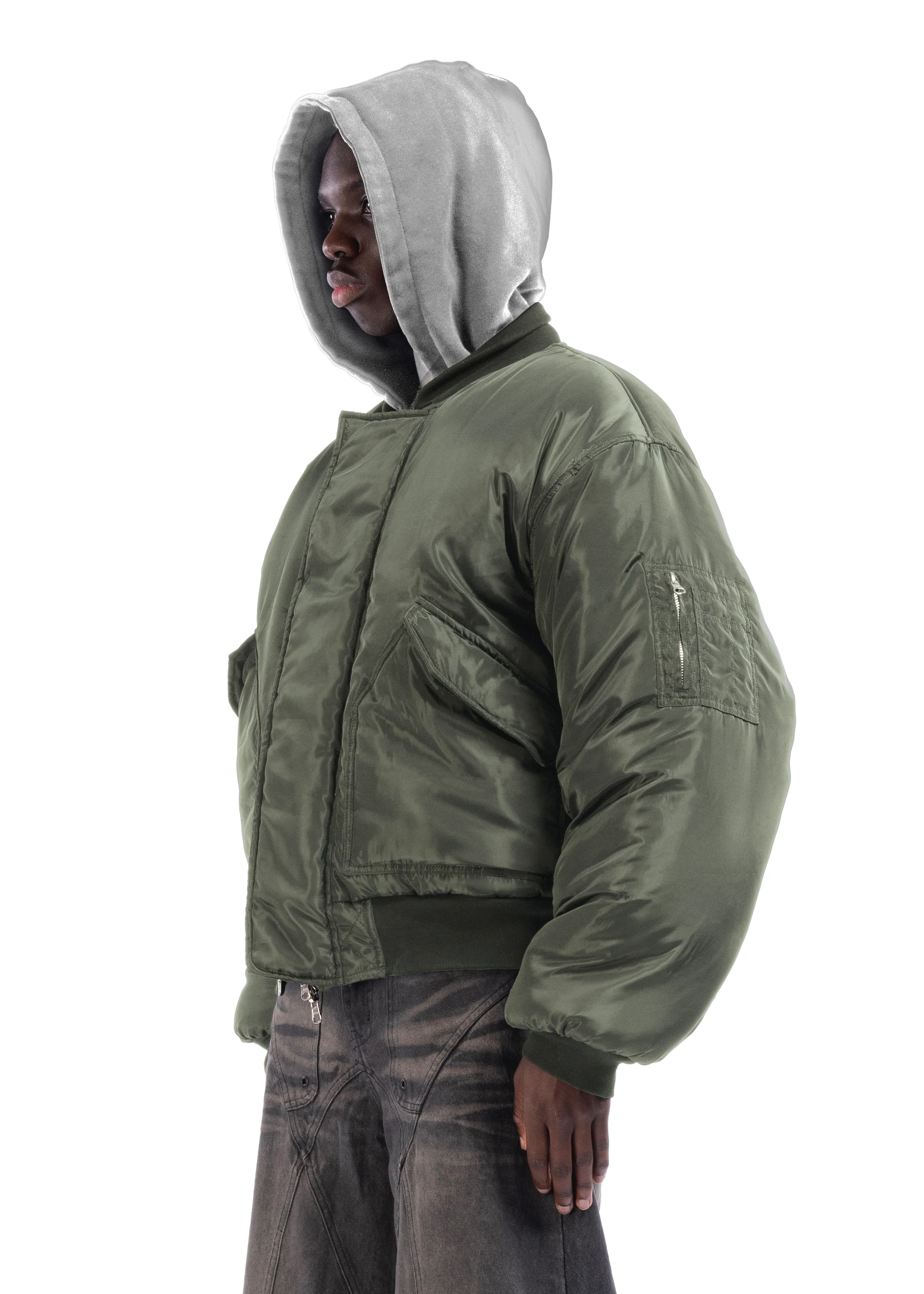 REVERSIBLE HOOD BOMBER JACKET GREEN - Image 14