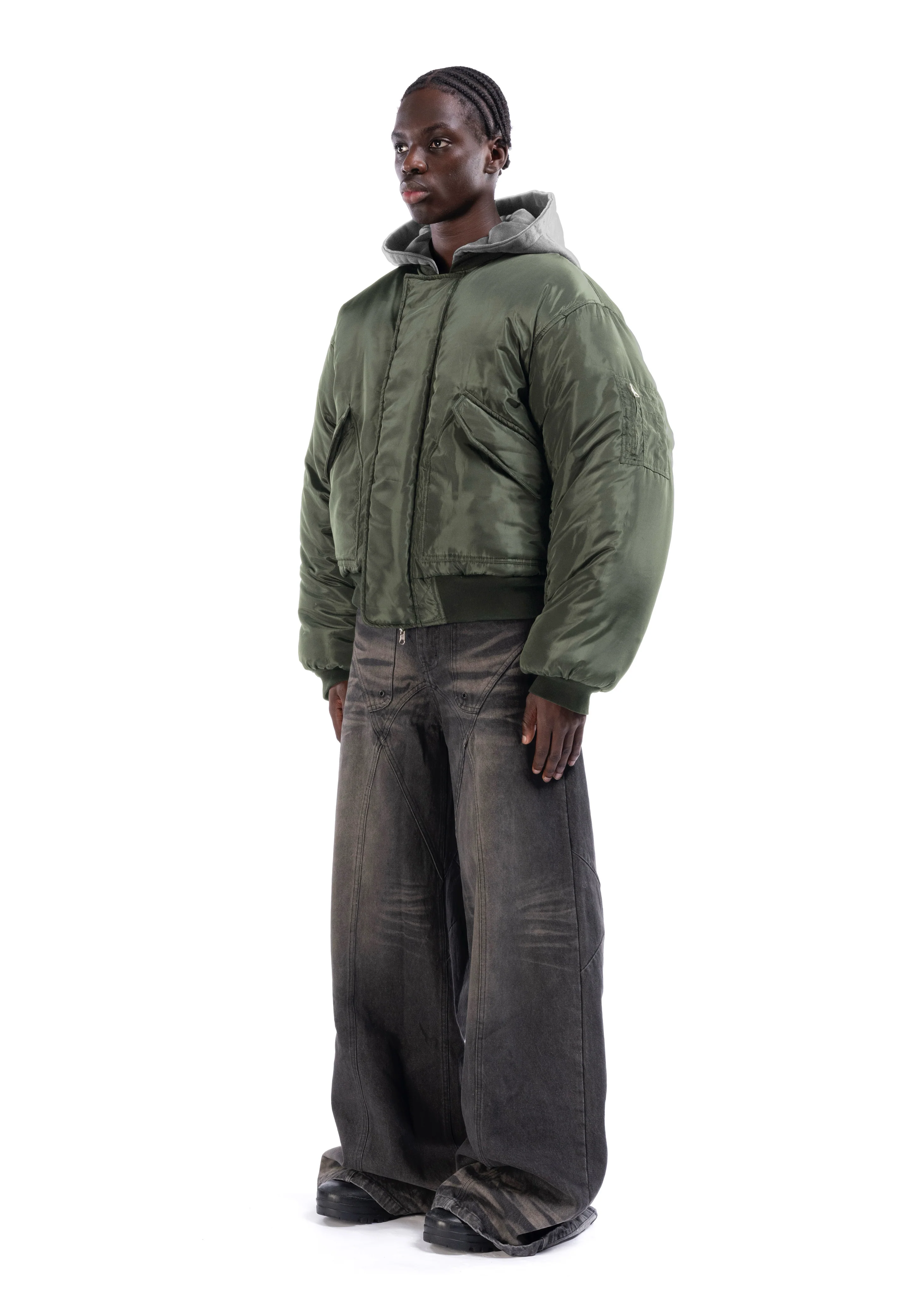 REVERSIBLE HOOD BOMBER JACKET GREEN - Image 4
