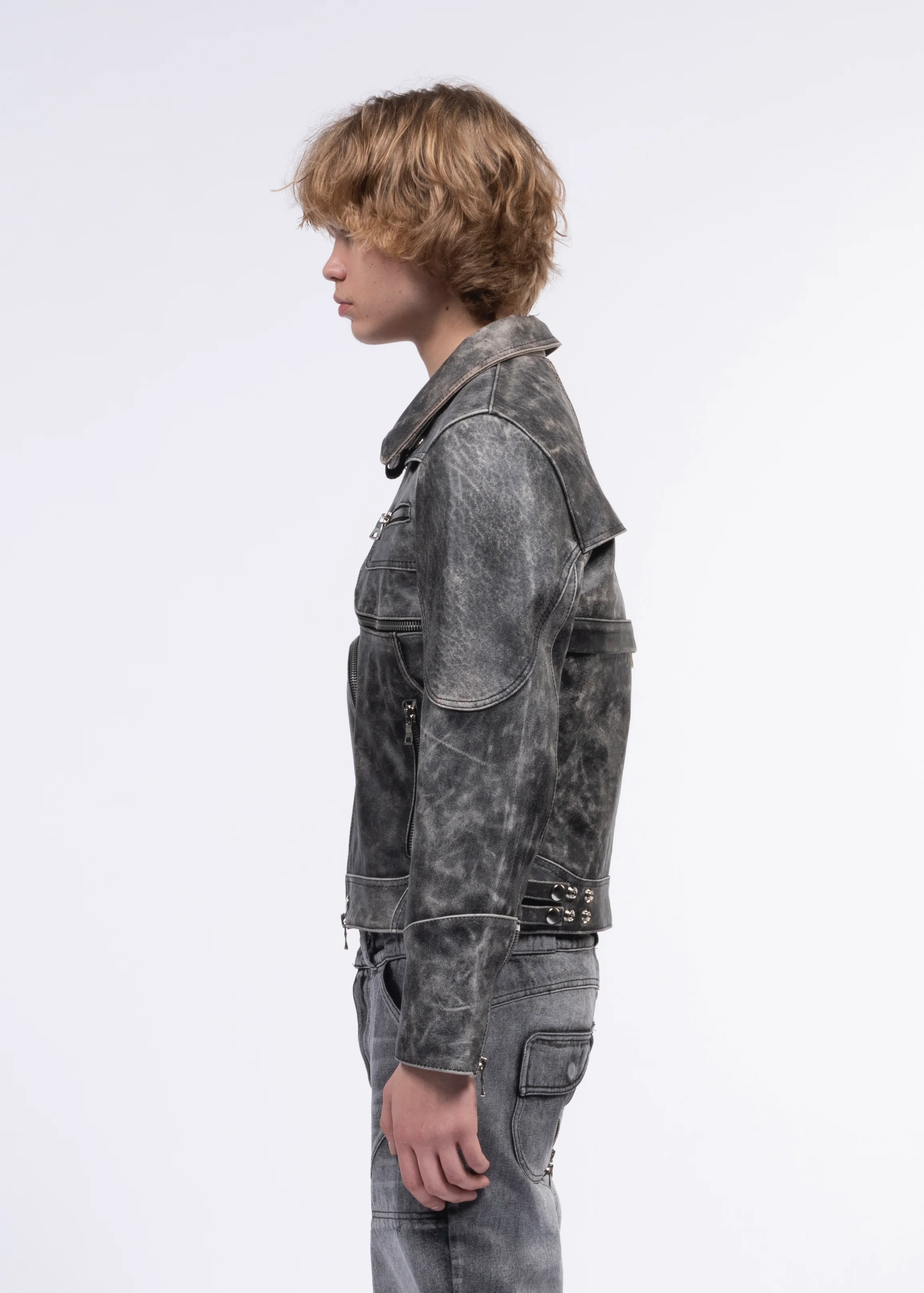 SNAKE ZIP LEATHER JACKET - Image 6