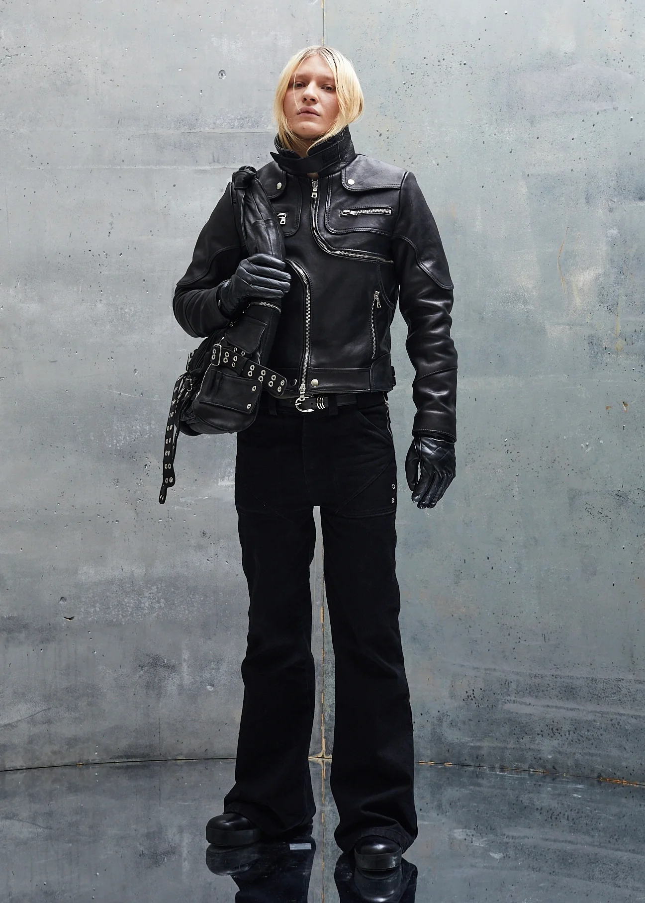 SNAKE ZIP LEATHER JACKET BLACK UNISEX - Image 3