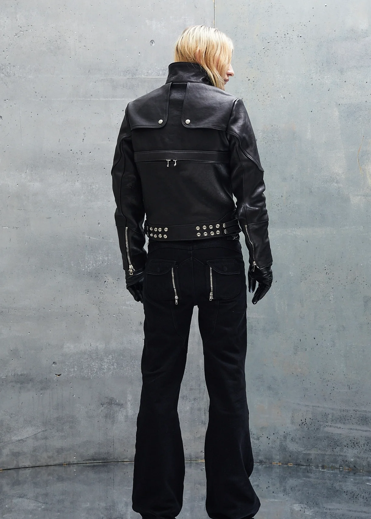 SNAKE ZIP LEATHER JACKET BLACK UNISEX - Image 4