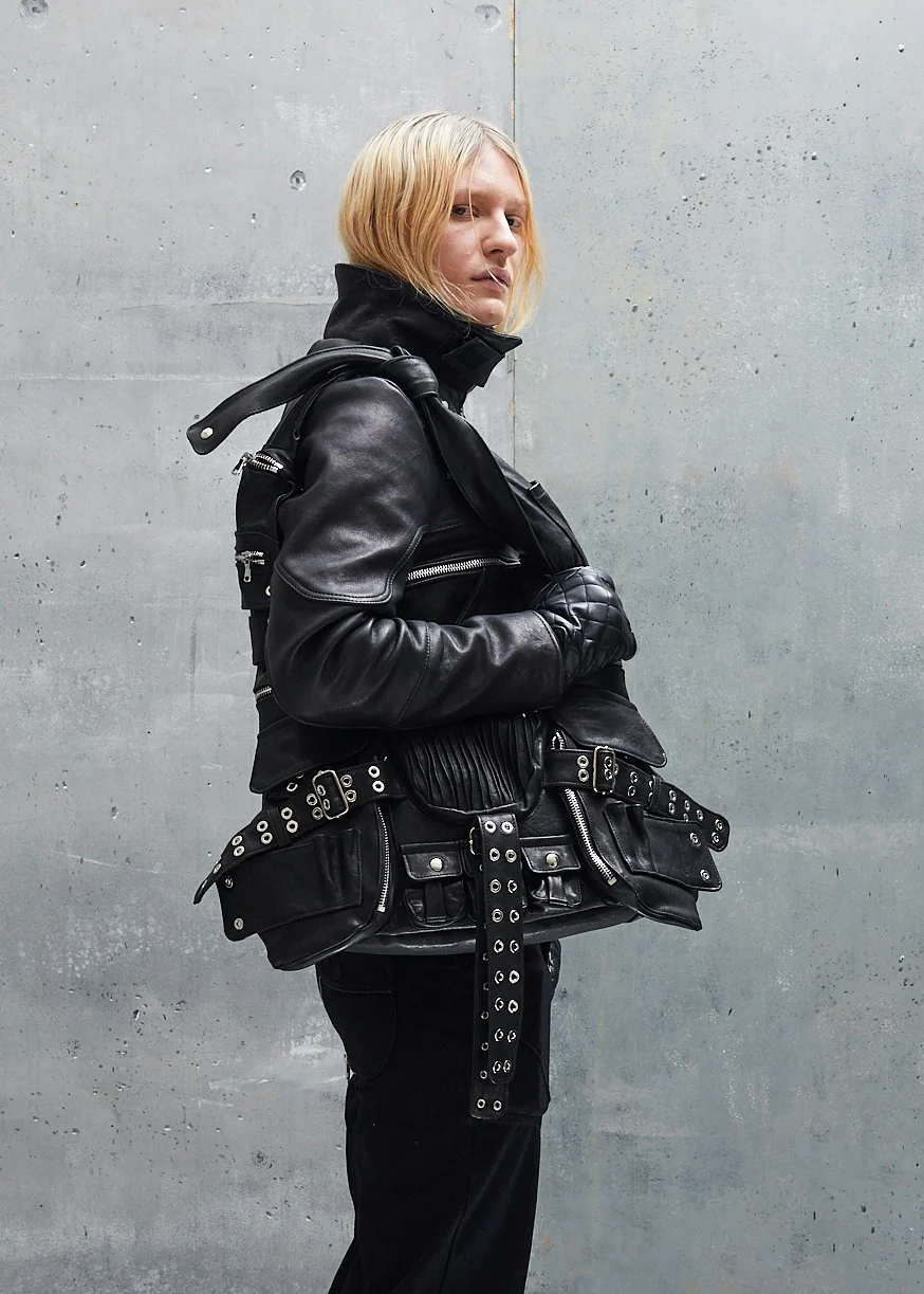 SNAKE ZIP LEATHER JACKET BLACK UNISEX - Image 5