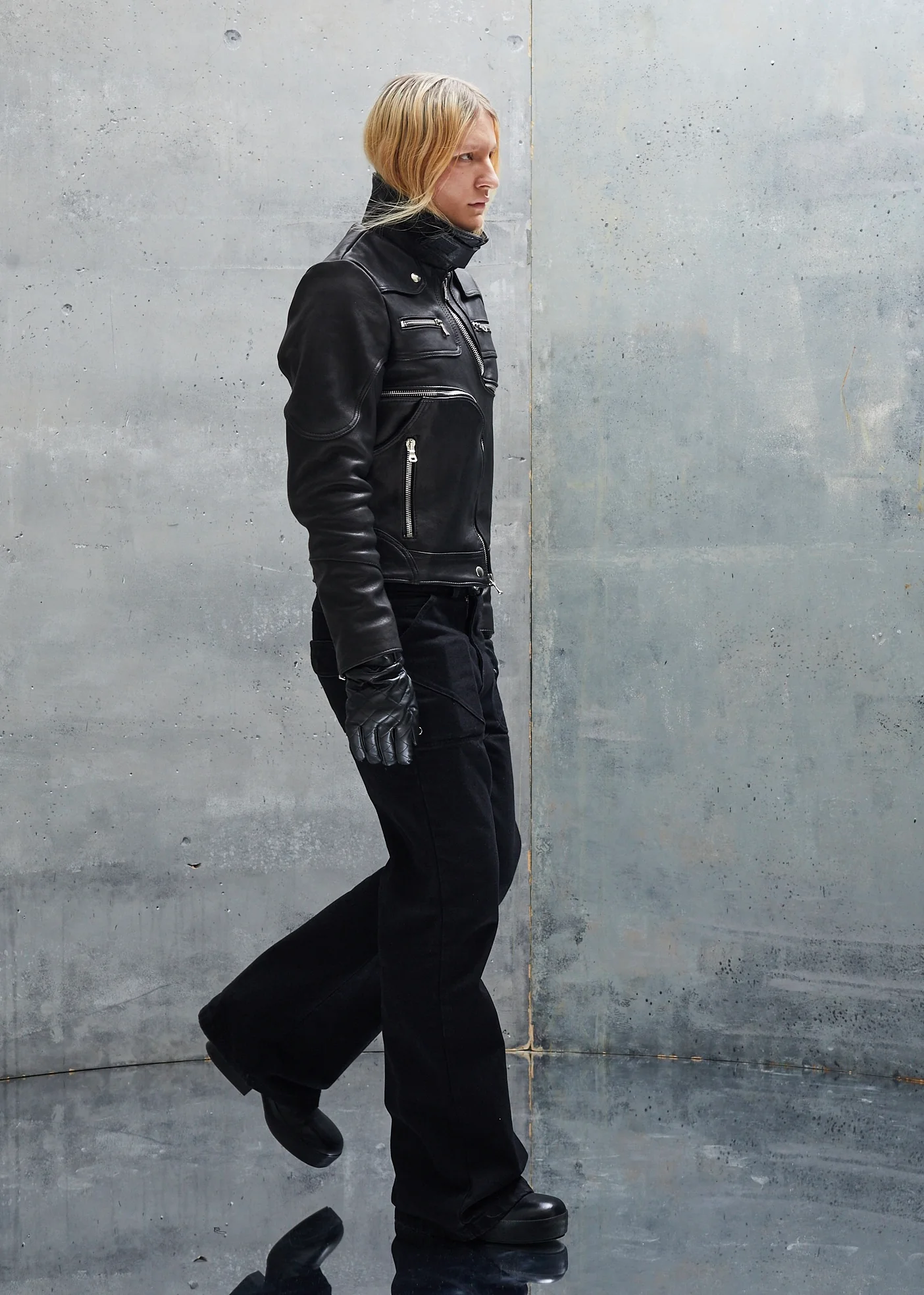 SNAKE ZIP LEATHER JACKET BLACK UNISEX - Image 6