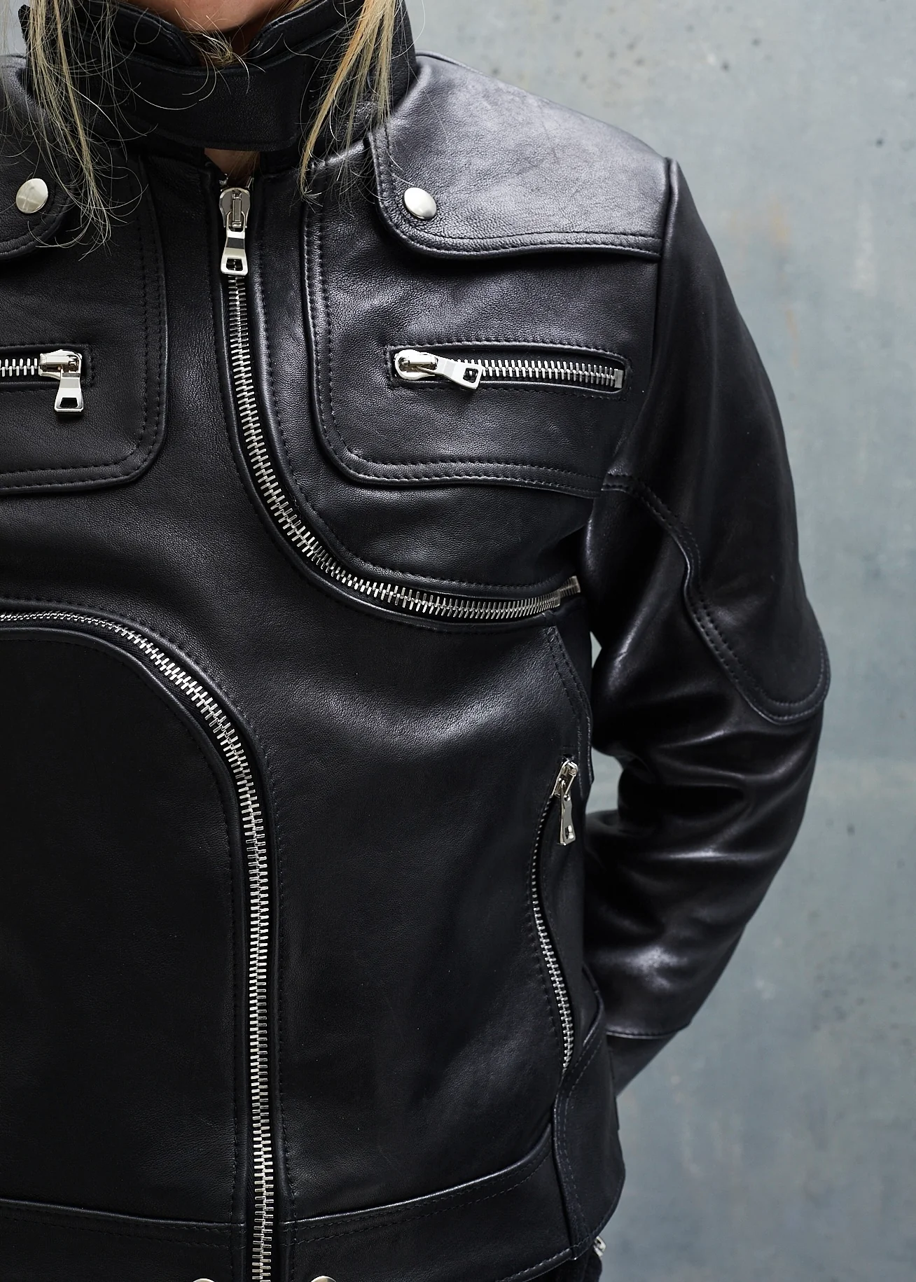 SNAKE ZIP LEATHER JACKET BLACK UNISEX - Image 7